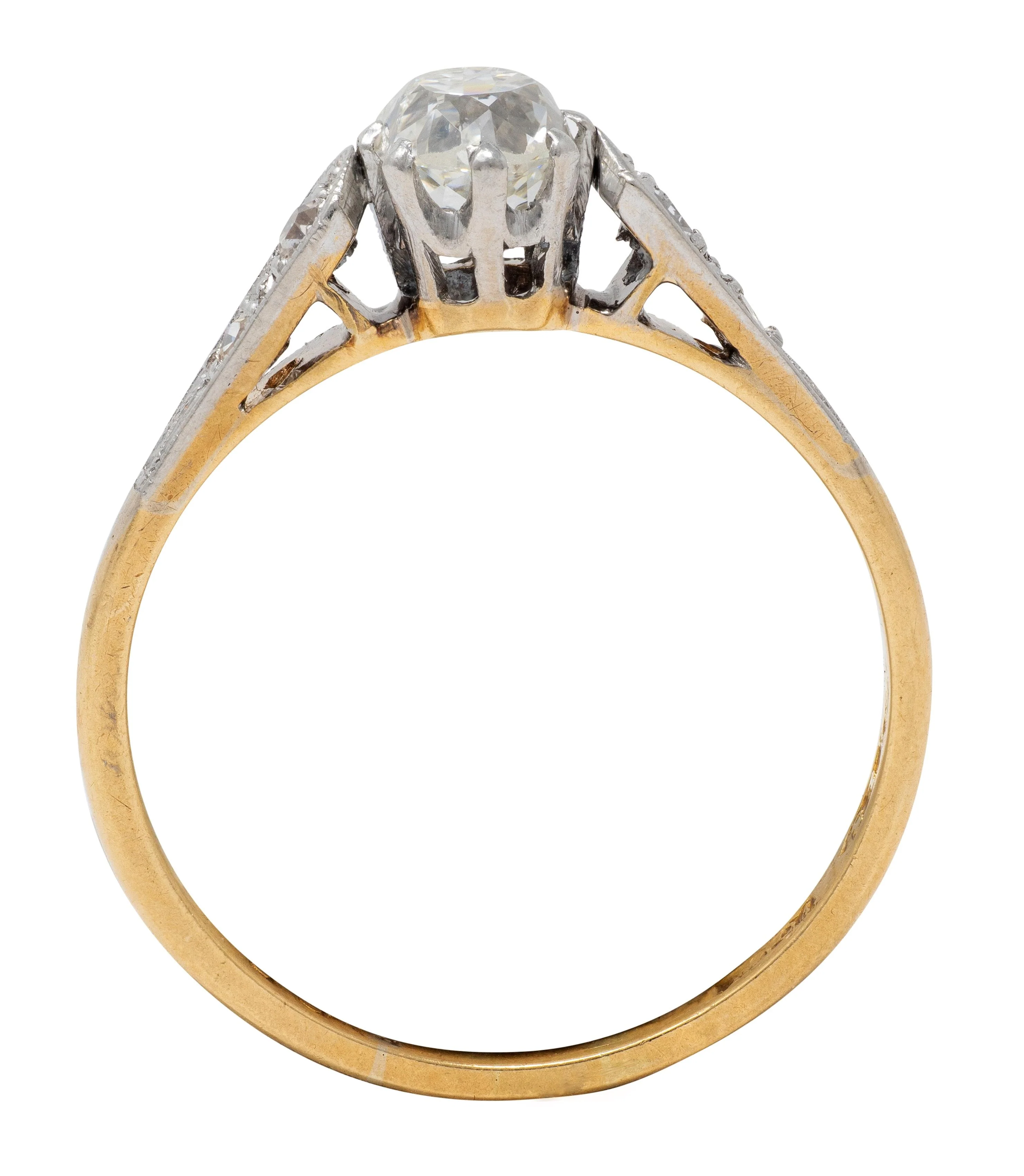 Edwardian 0.62 CTW Old Mine Diamond Platinum 18 Karat Yellow Gold Antique Engagement Ring - Image 10