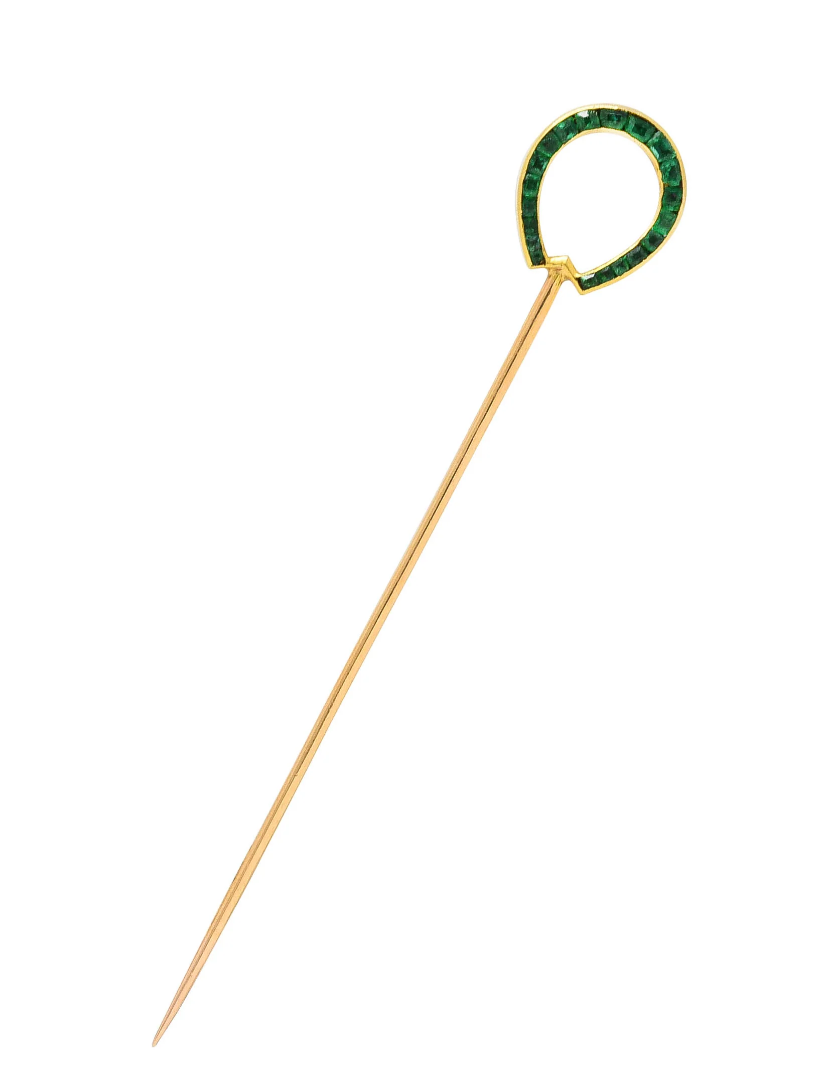 Edwardian 0.70 CTW Diamond Emerald Platinum-Topped 18 Karat Gold Reversible Horseshoe Stickpin - Image 3