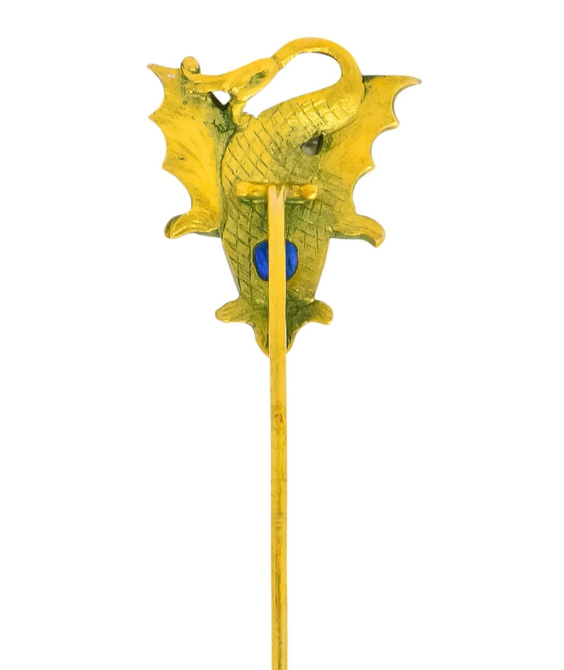 Edwardian 0.82 CTW Sapphire 18 Karat Green Gold Sea Serpent Dragon Stickpin - Image 3