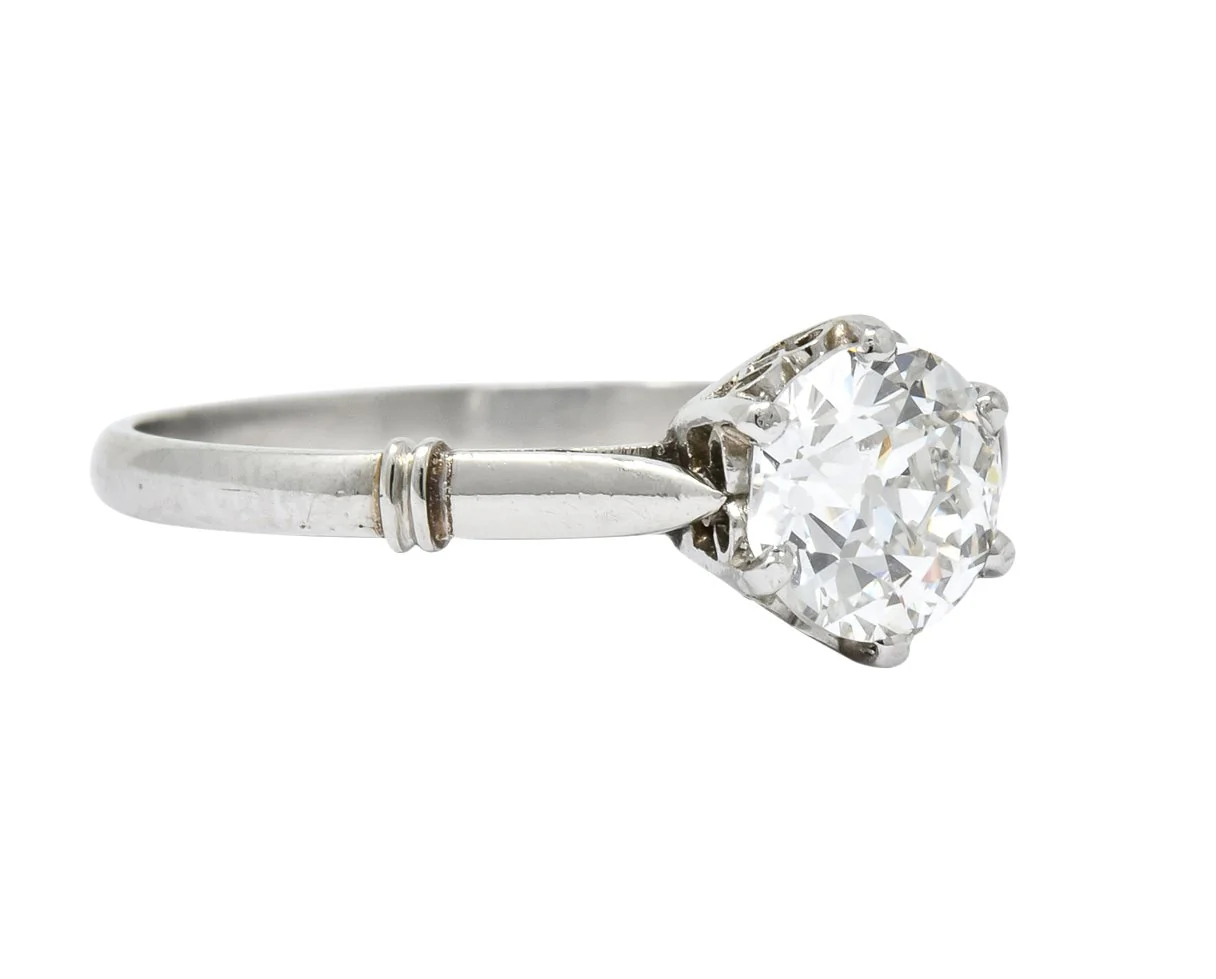 Edwardian 0.98 CTW Old European Cut Diamond Platinum Engagement Ring GIA - Image 2