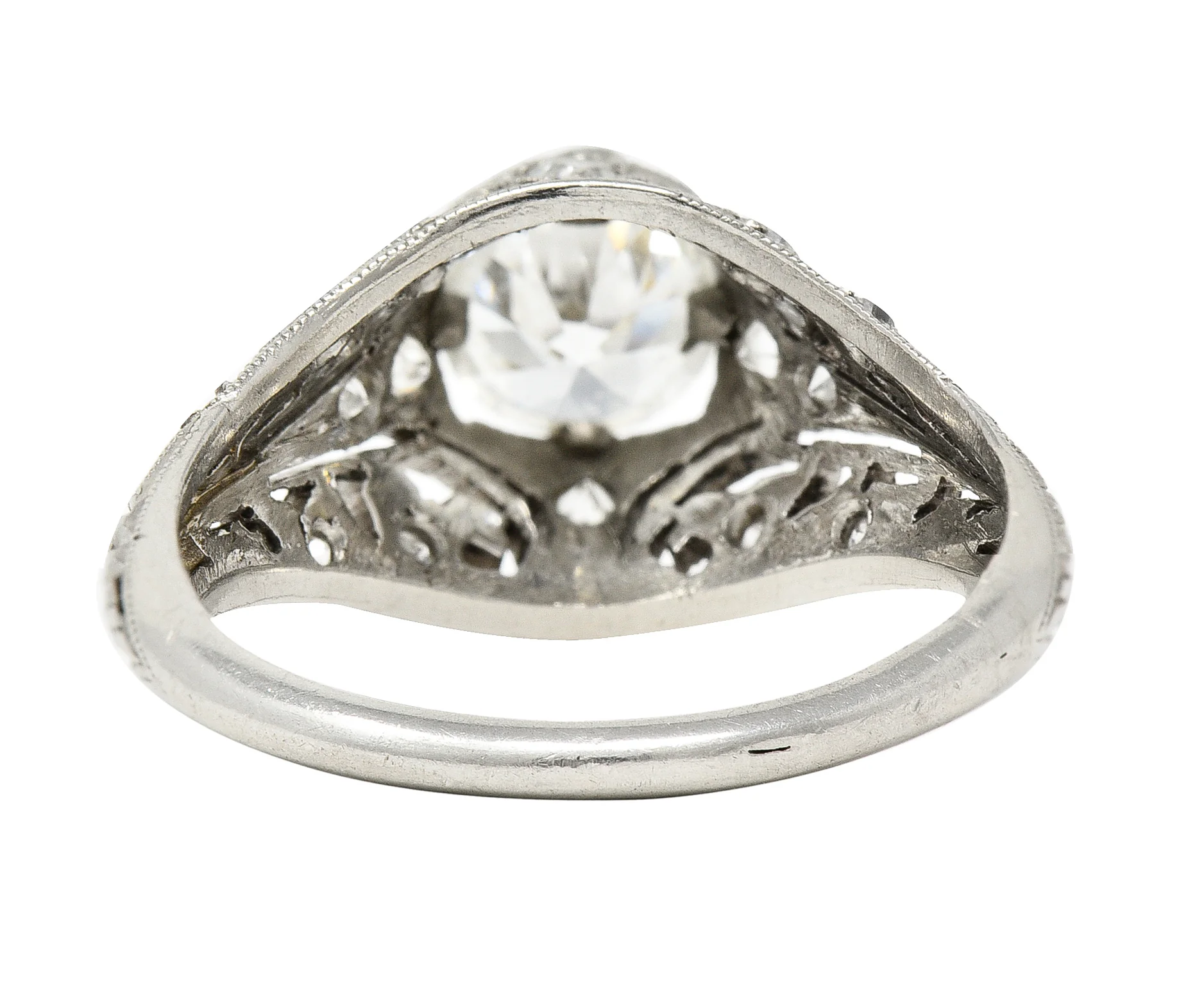 Edwardian 1.06 CTW Old European Cut Diamond Platinum Ivy Antique Engagement Ring - Image 5