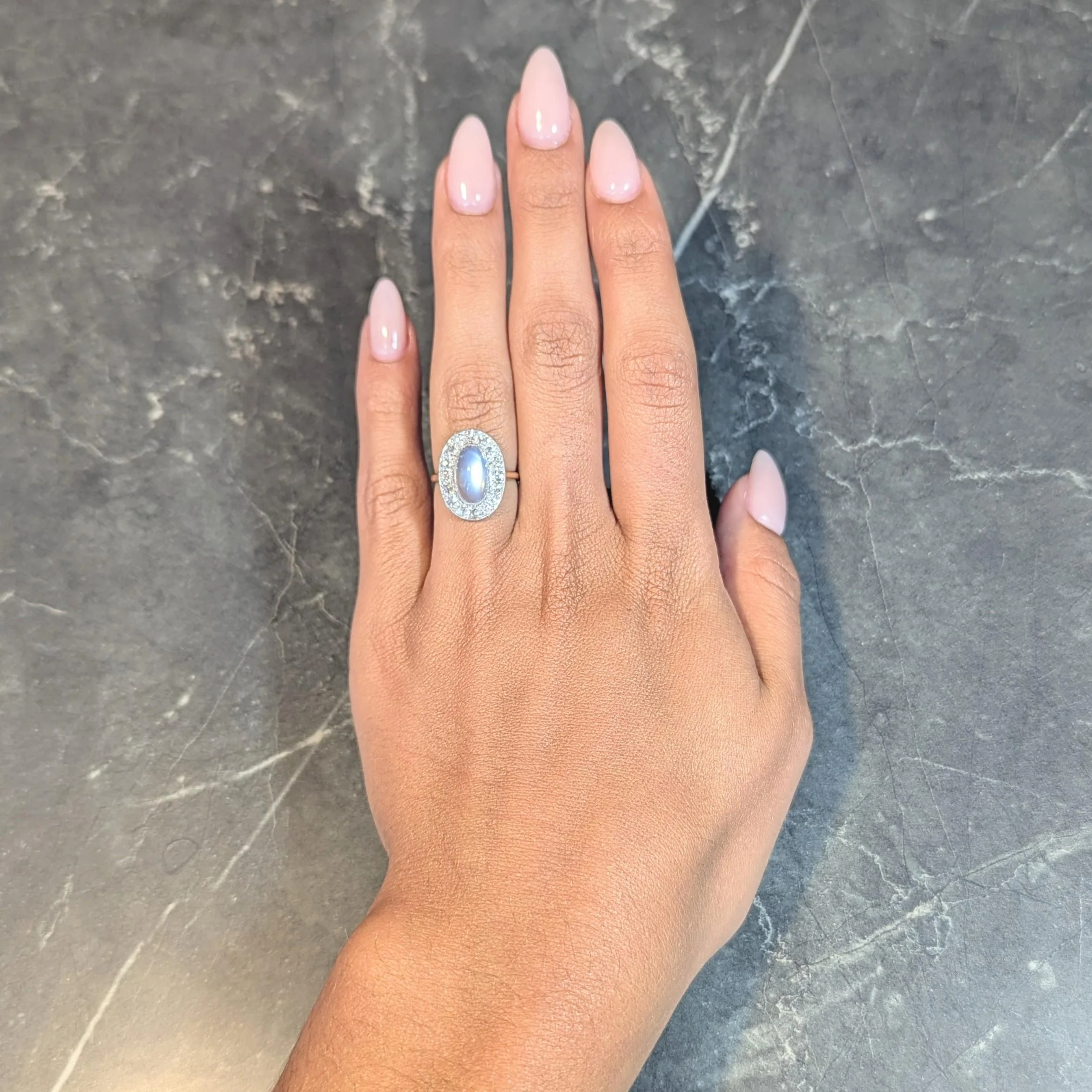Edwardian 1.12 CTW Moonstone Diamond Platinum 14 Karat Gold Antique Halo Ring - Image 12