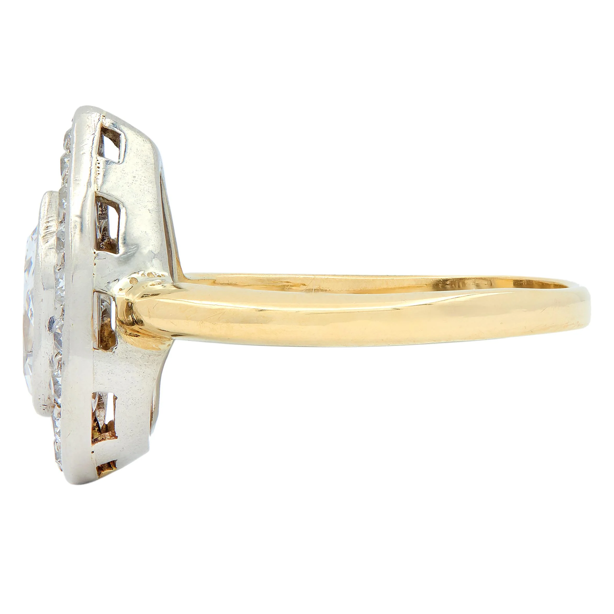 Edwardian 1.27 CTW Pear Cut Diamond Platinum 14 Karat Yellow Gold Antique Floating Halo Engagement Ring - Image 6