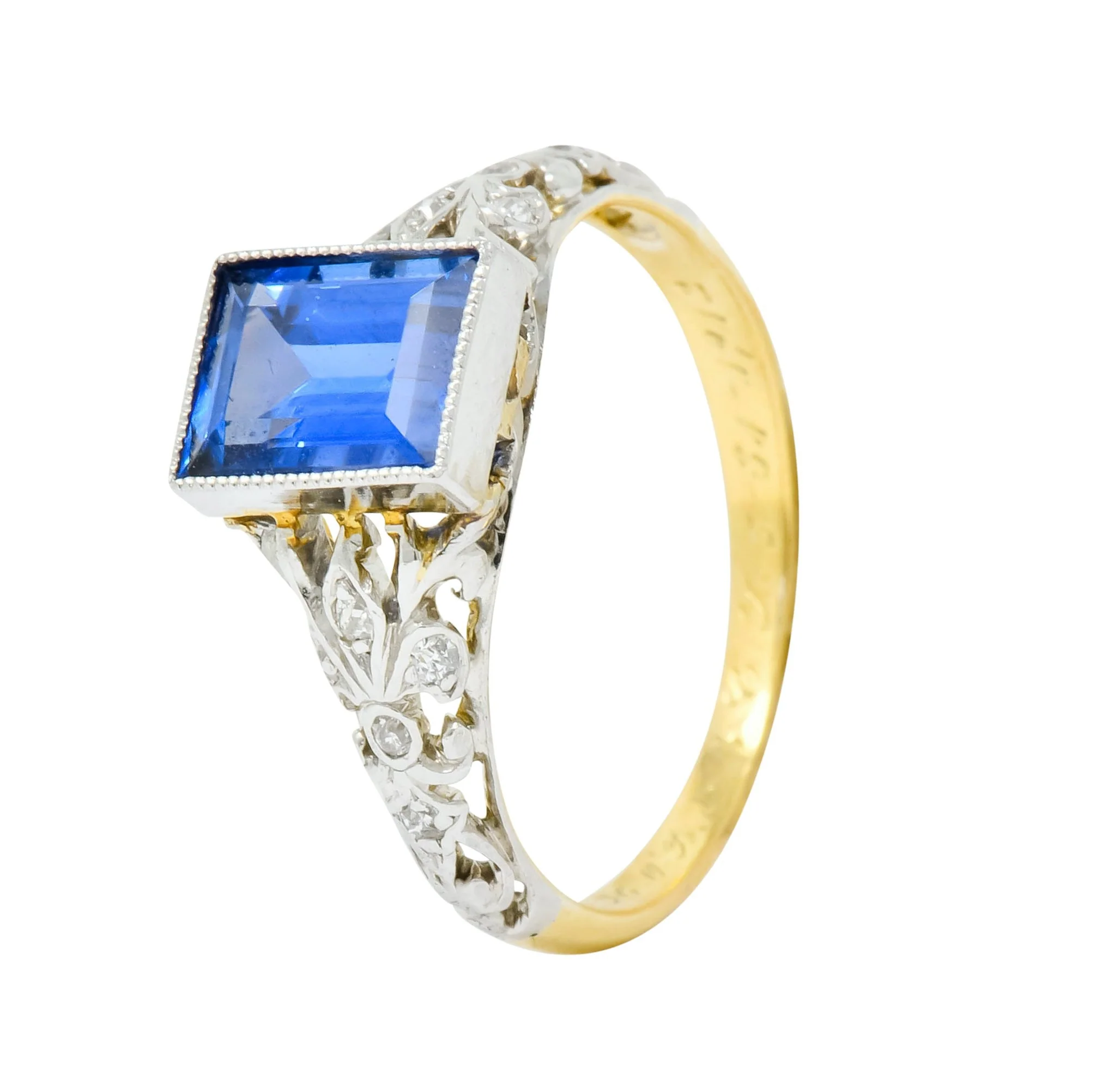 Edwardian 1.42 CTW No Heat Ceylon Sapphire Diamond Platinum-Topped Gold Ring AGL - Image 10