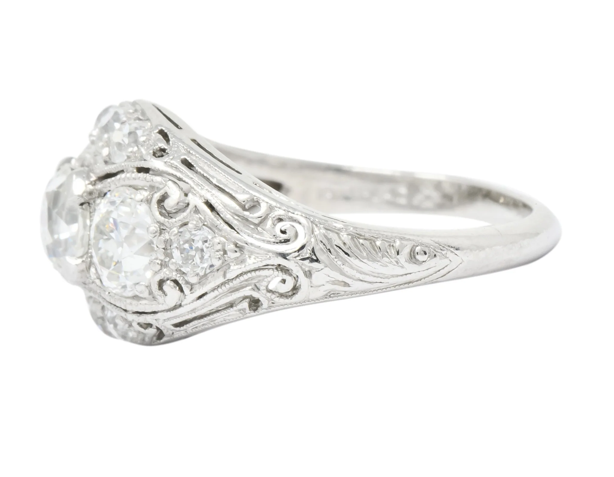 Edwardian 1.45 CTW Old European Diamond Platinum Three Stone Ring - Image 5