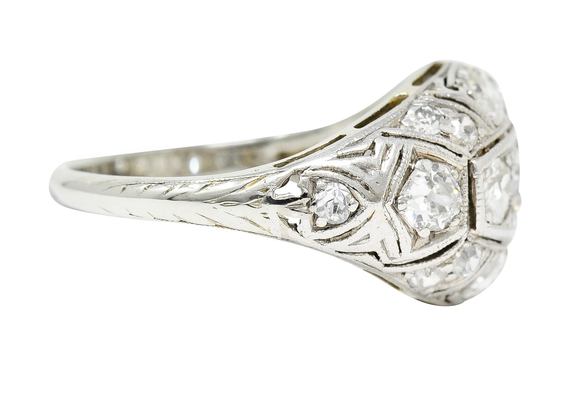 Edwardian 1.55 CTW Diamond 18 Karat White Gold Bombe Band Ring - Image 3