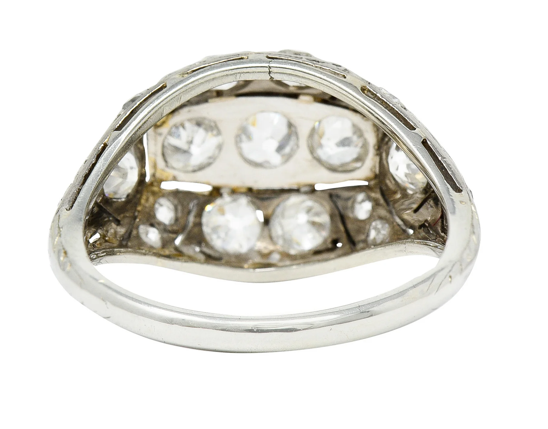 Edwardian 1.55 CTW Diamond 18 Karat White Gold Bombe Band Ring - Image 4