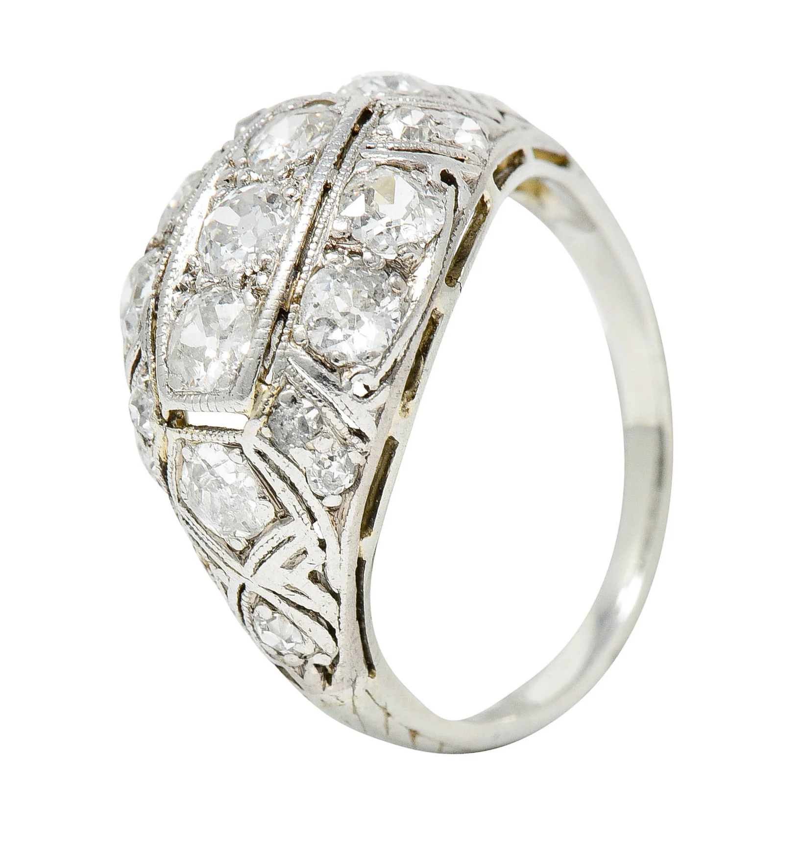 Edwardian 1.55 CTW Diamond 18 Karat White Gold Bombe Band Ring - Image 9