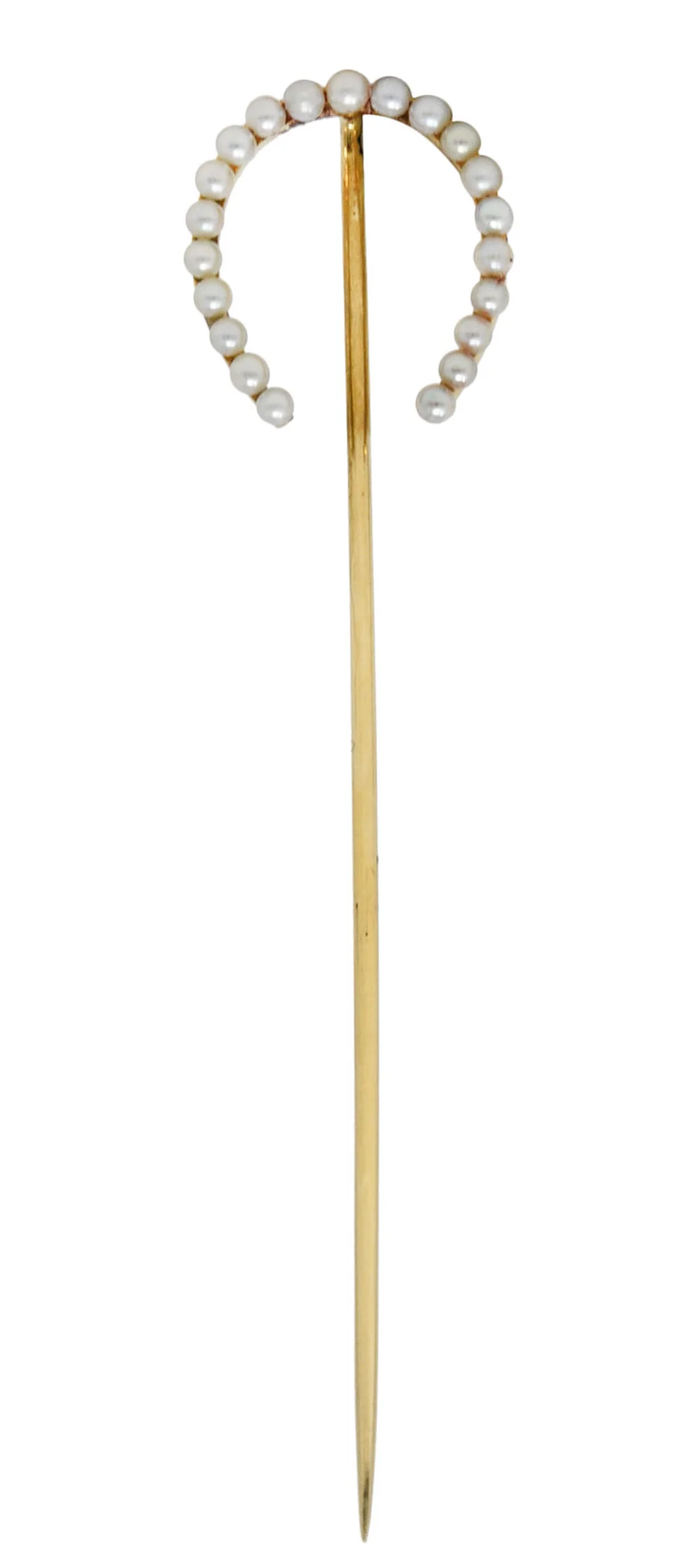 Edwardian 14 Karat Yellow Gold Pearl Horseshoe Stickpin - Image 10