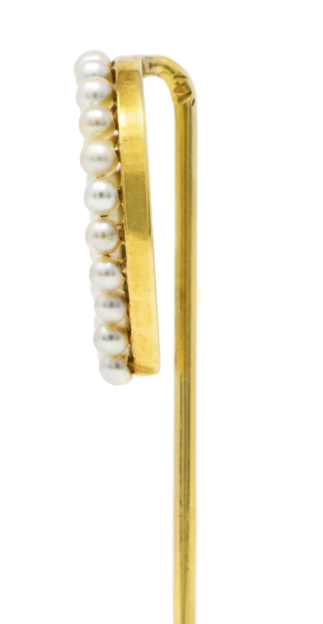 Edwardian 14 Karat Yellow Gold Pearl Horseshoe Stickpin - Image 3