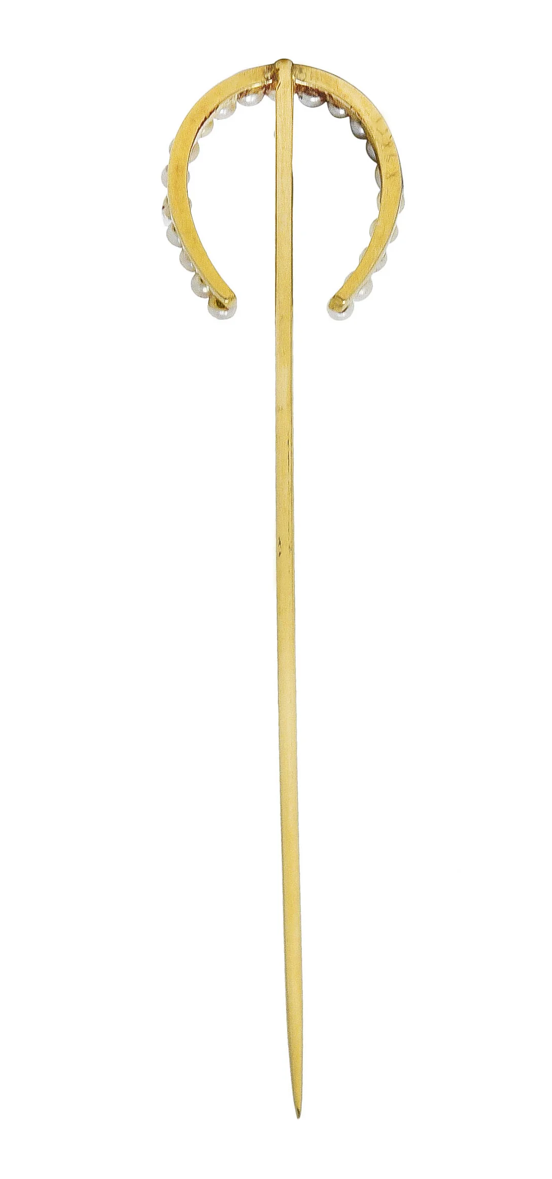 Edwardian 14 Karat Yellow Gold Pearl Horseshoe Stickpin - Image 4