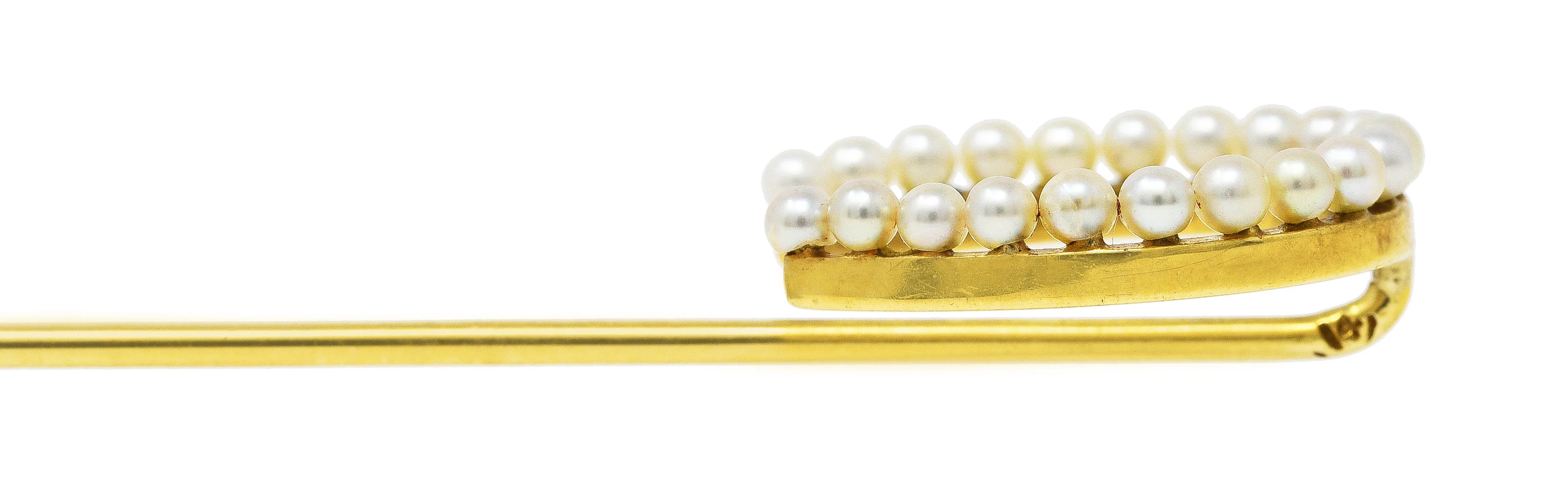 Edwardian 14 Karat Yellow Gold Pearl Horseshoe Stickpin - Image 9