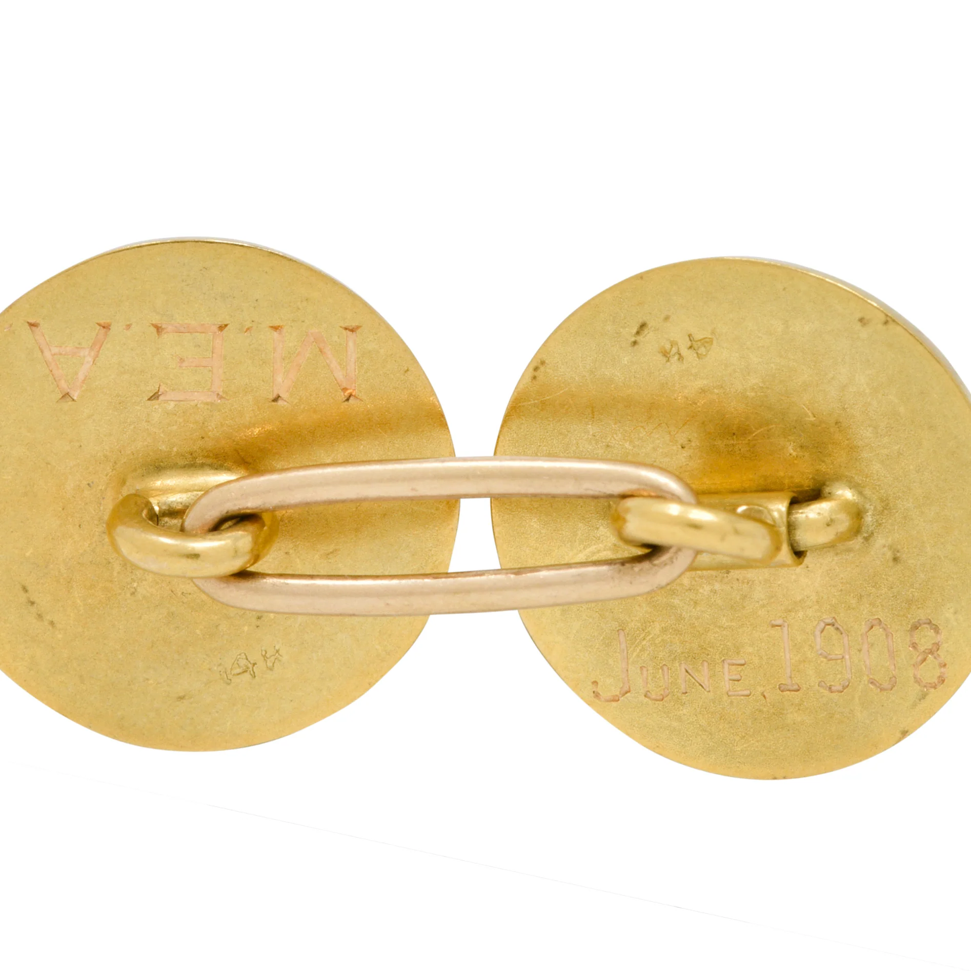 Edwardian 1908 14 Karat Two-Tone Gold Horse Antique Cufflinks - Image 6