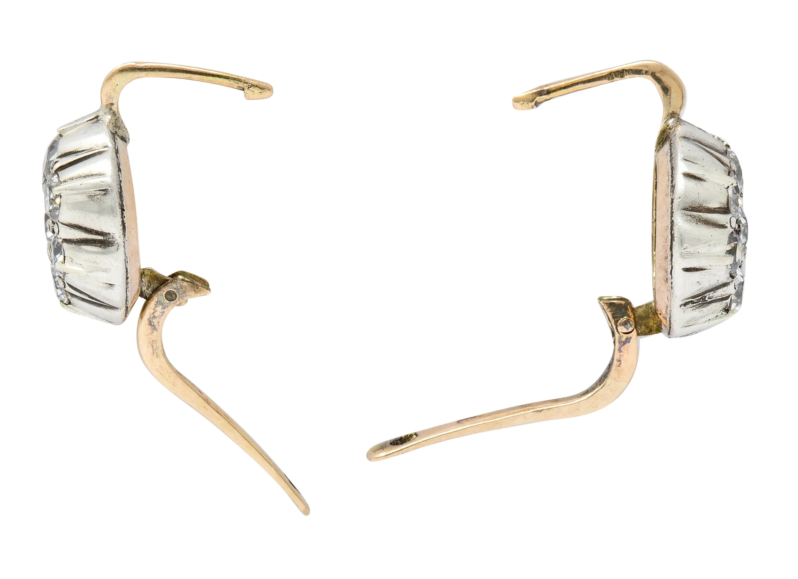 Edwardian 2.00 CTW Diamond Platinum-Topped 14 Karat Gold Cluster Earrings - Image 4