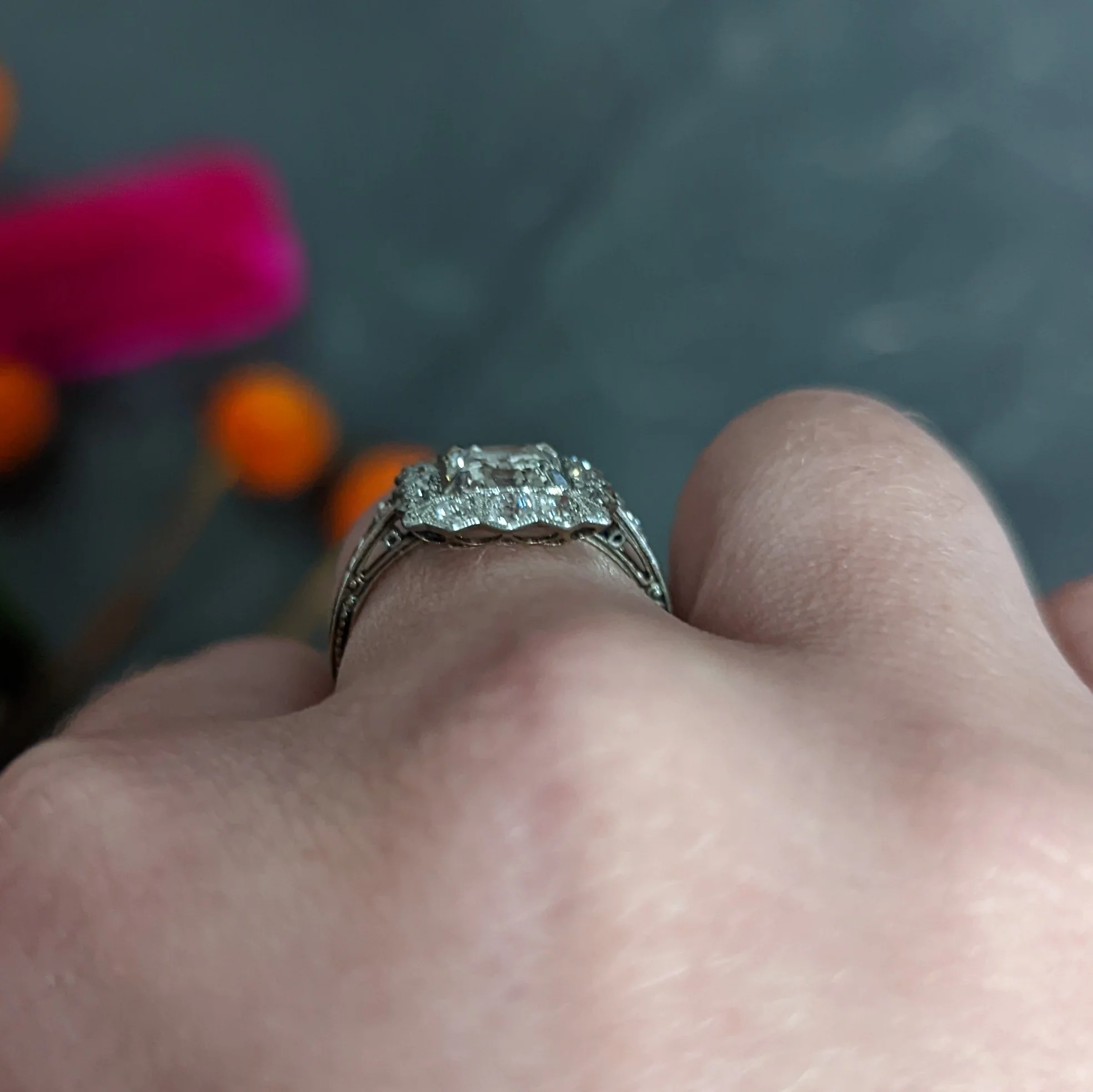 Edwardian 2.07 CTW Asscher Diamond Platinum-Topped 14 Karat Gold Cluster Antique Ring GIA - Image 14