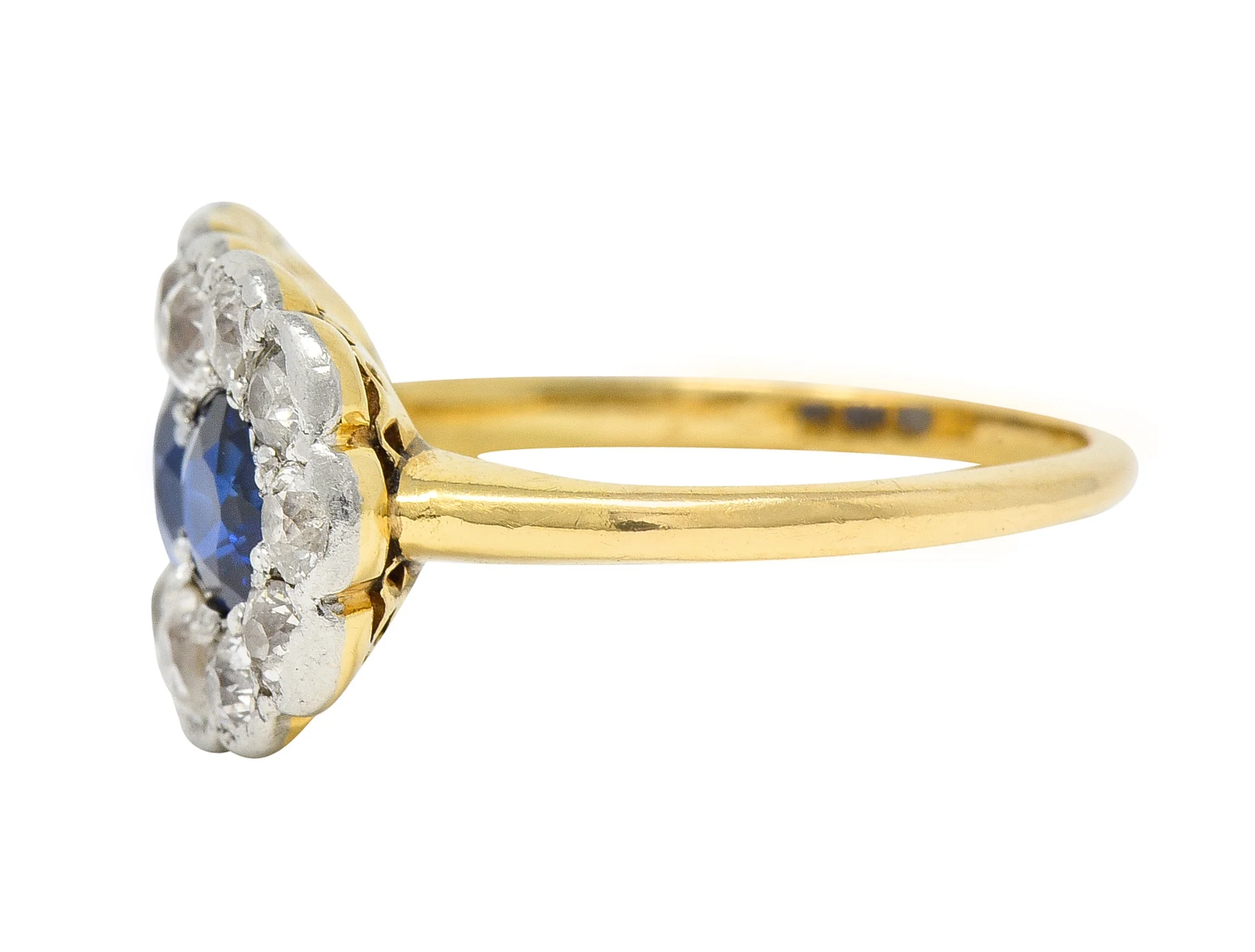 Edwardian 2.40 CTW Sapphire Diamond Platinum 14 Karat Gold Antique Cluster Ring - Image 5