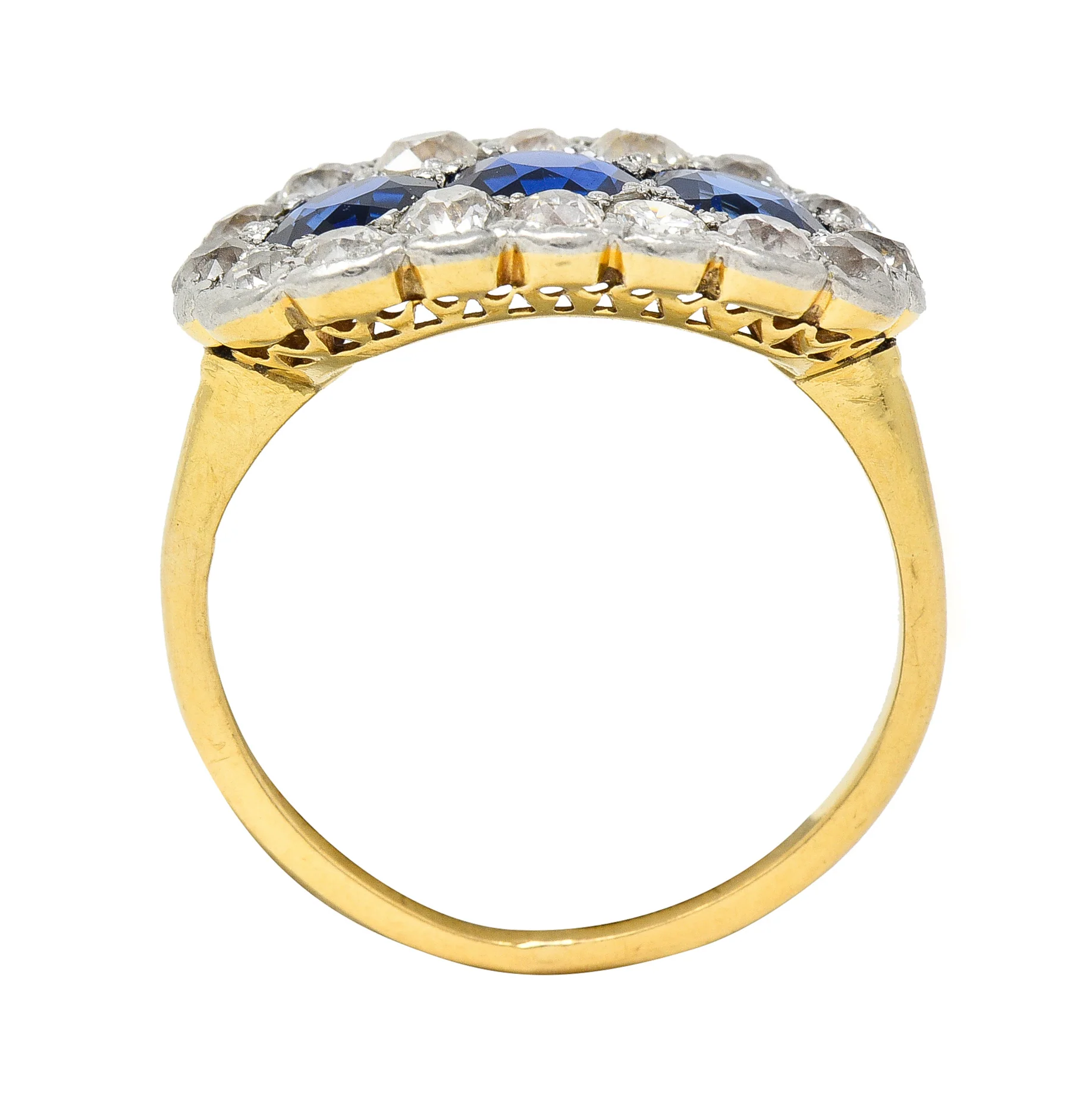 Edwardian 2.40 CTW Sapphire Diamond Platinum 14 Karat Gold Antique Cluster Ring - Image 7