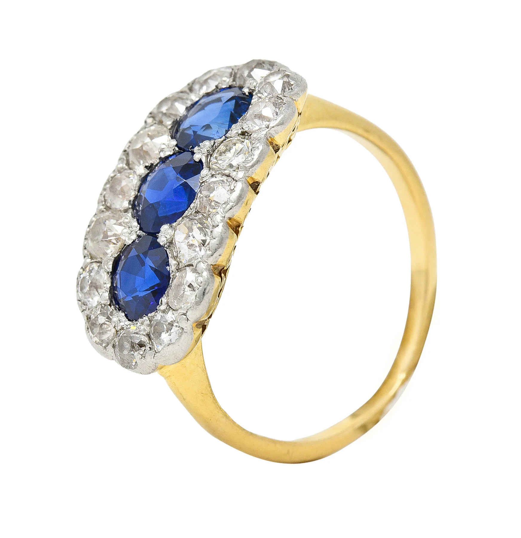 Edwardian 2.40 CTW Sapphire Diamond Platinum 14 Karat Gold Antique Cluster Ring - Image 8