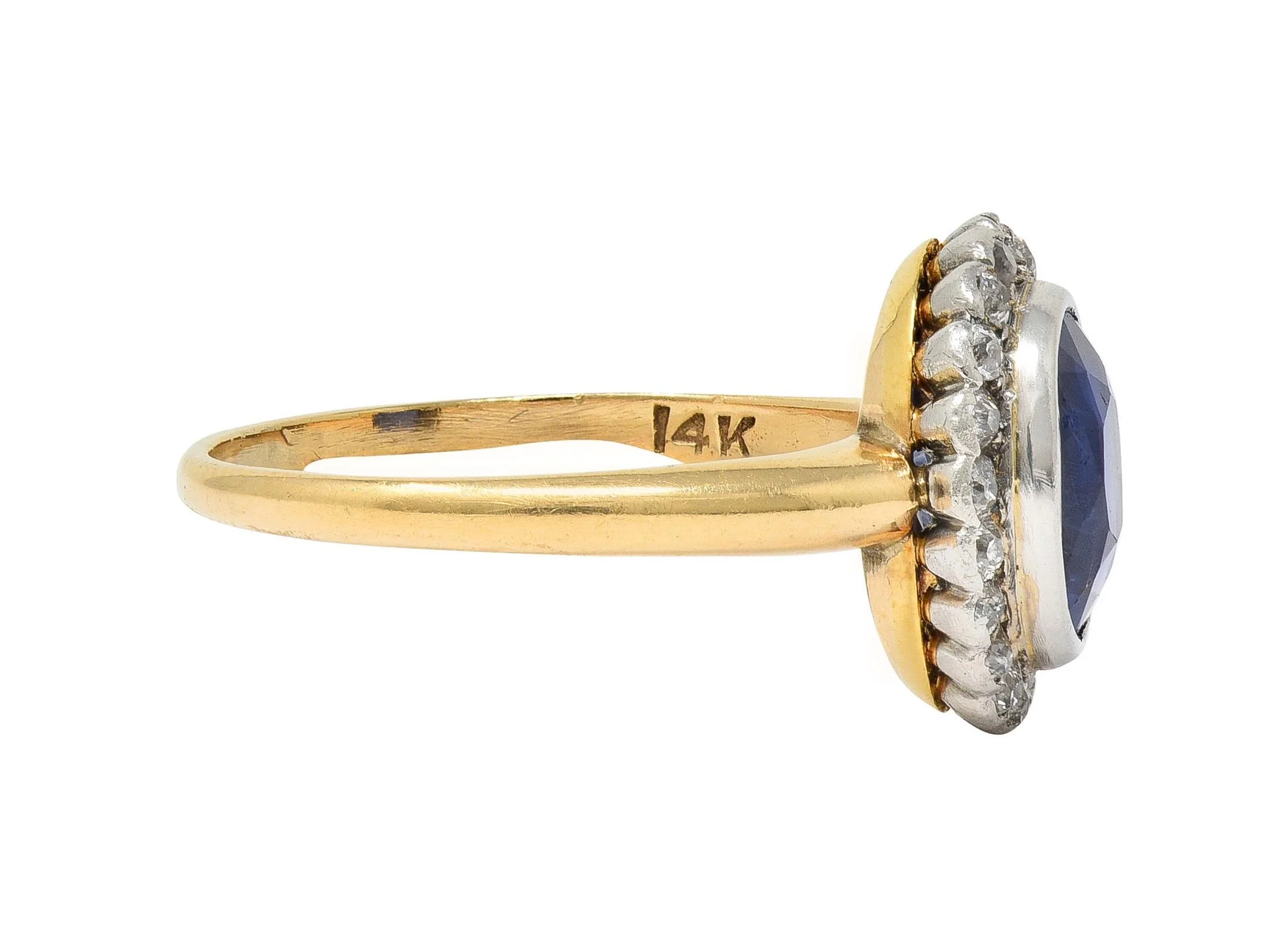 Edwardian 2.50 CTW No Heat Ceylon Sapphire Diamond Platinum 14 Karat Gold Antique Halo Ring GIA - Image 3