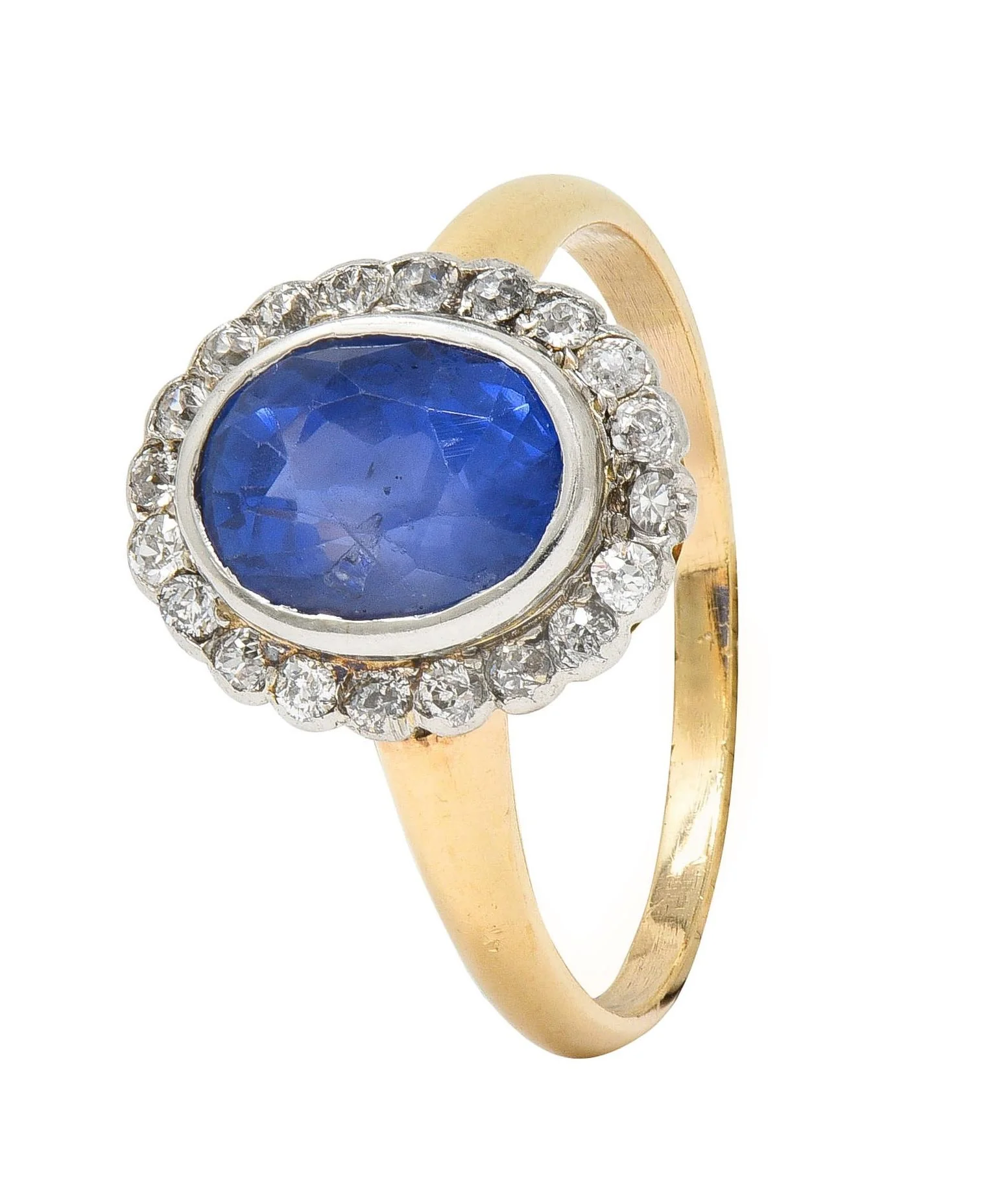 Edwardian 2.50 CTW No Heat Ceylon Sapphire Diamond Platinum 14 Karat Gold Antique Halo Ring GIA - Image 8
