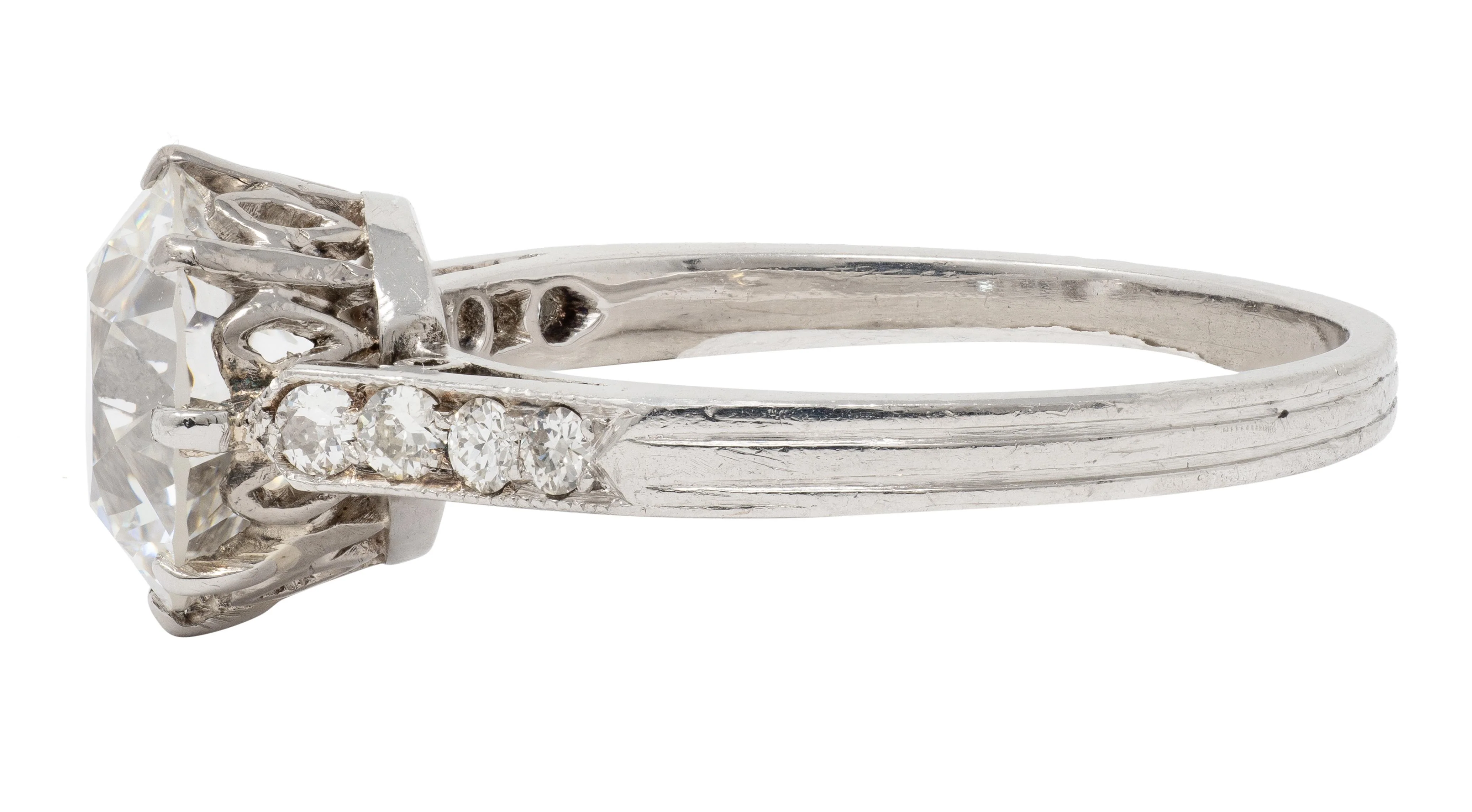 Edwardian 2.68 CTW Old European Cut Diamond Platinum Antique Engagement Ring - Image 6