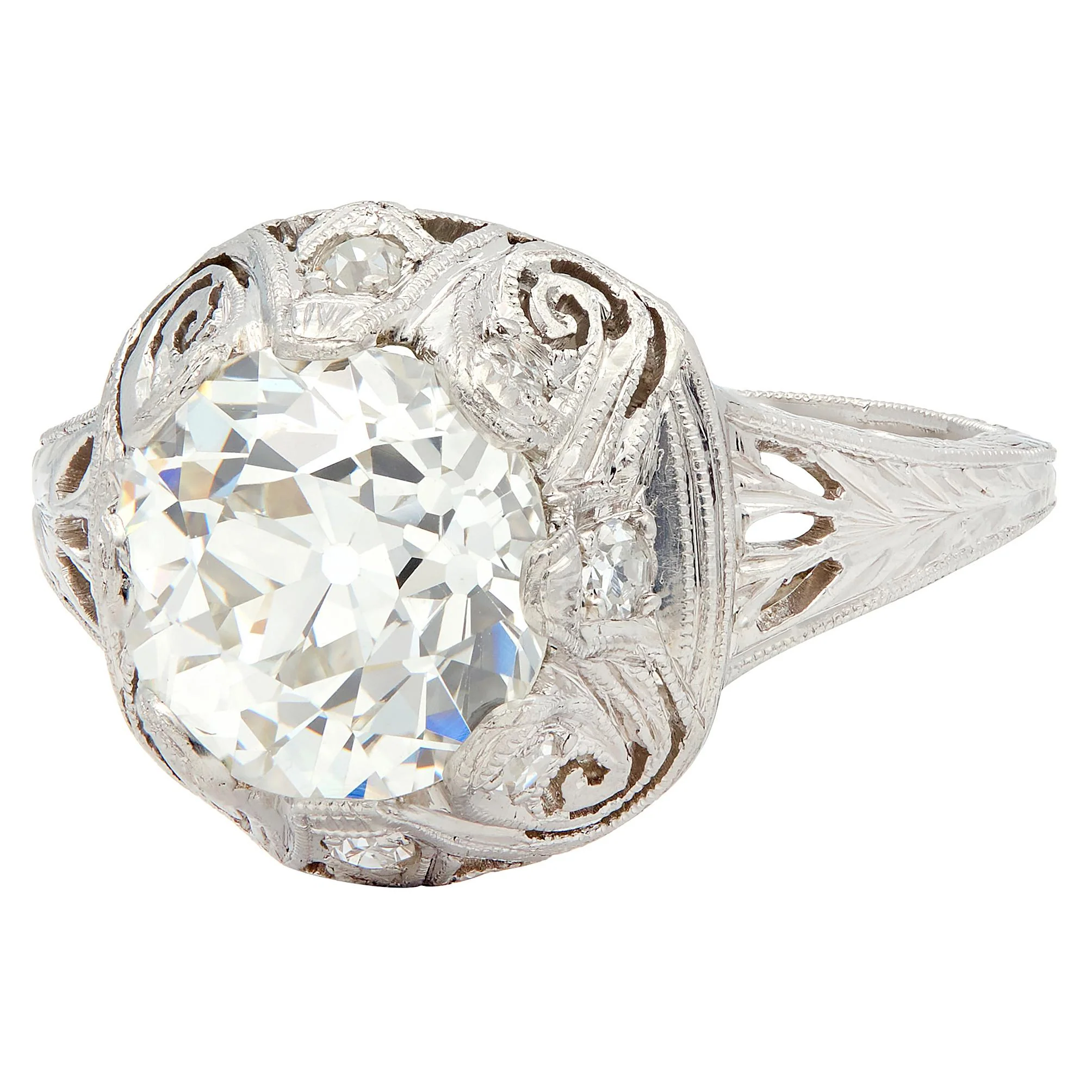 Edwardian 2.70 CTW Diamond Platinum Antique Scroll Engagement Ring GIA - Image 7