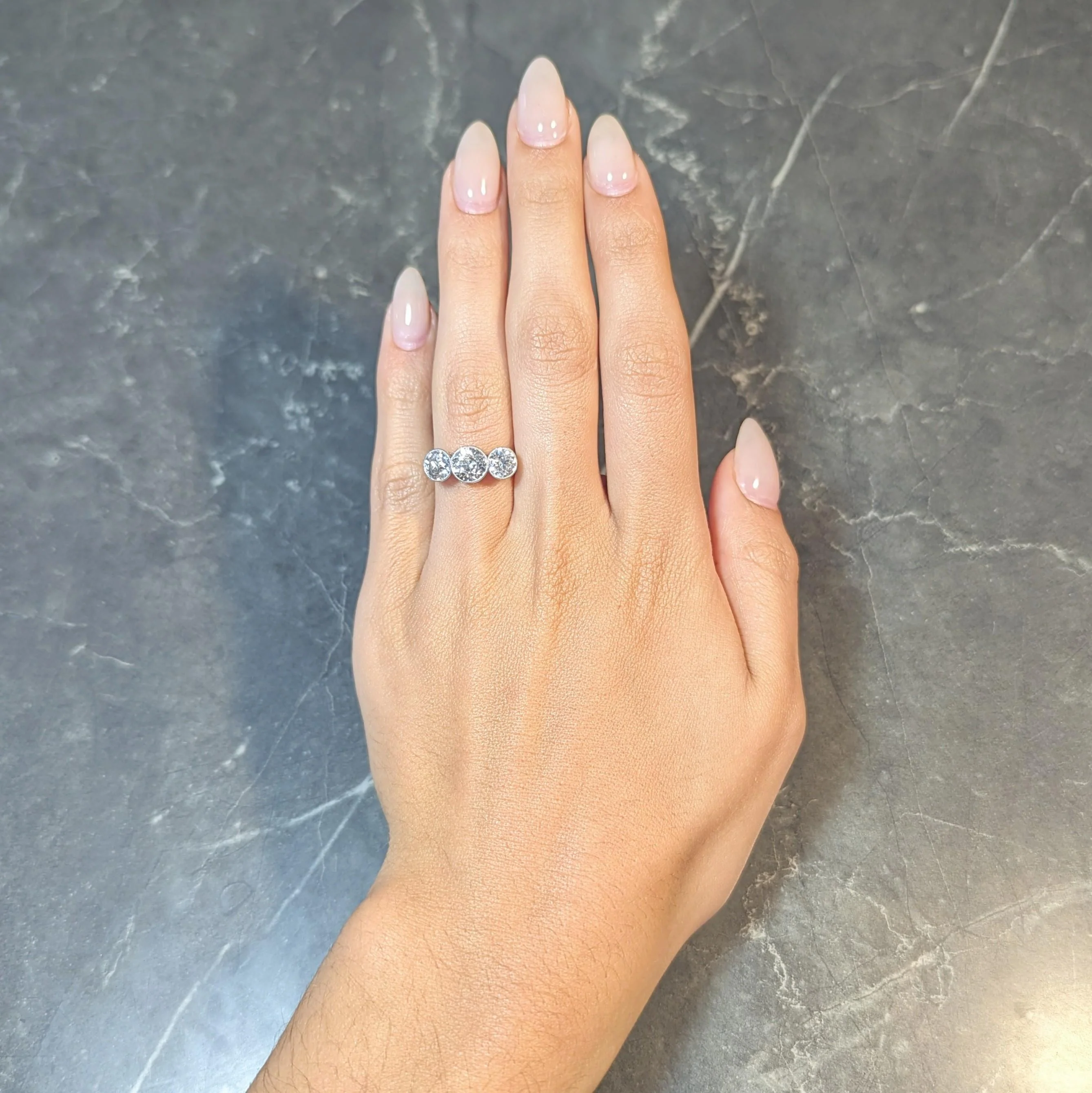 Edwardian 3.10 CTW Old Mine Cut Diamond Platinum Antique Three Stone Ring - Image 11