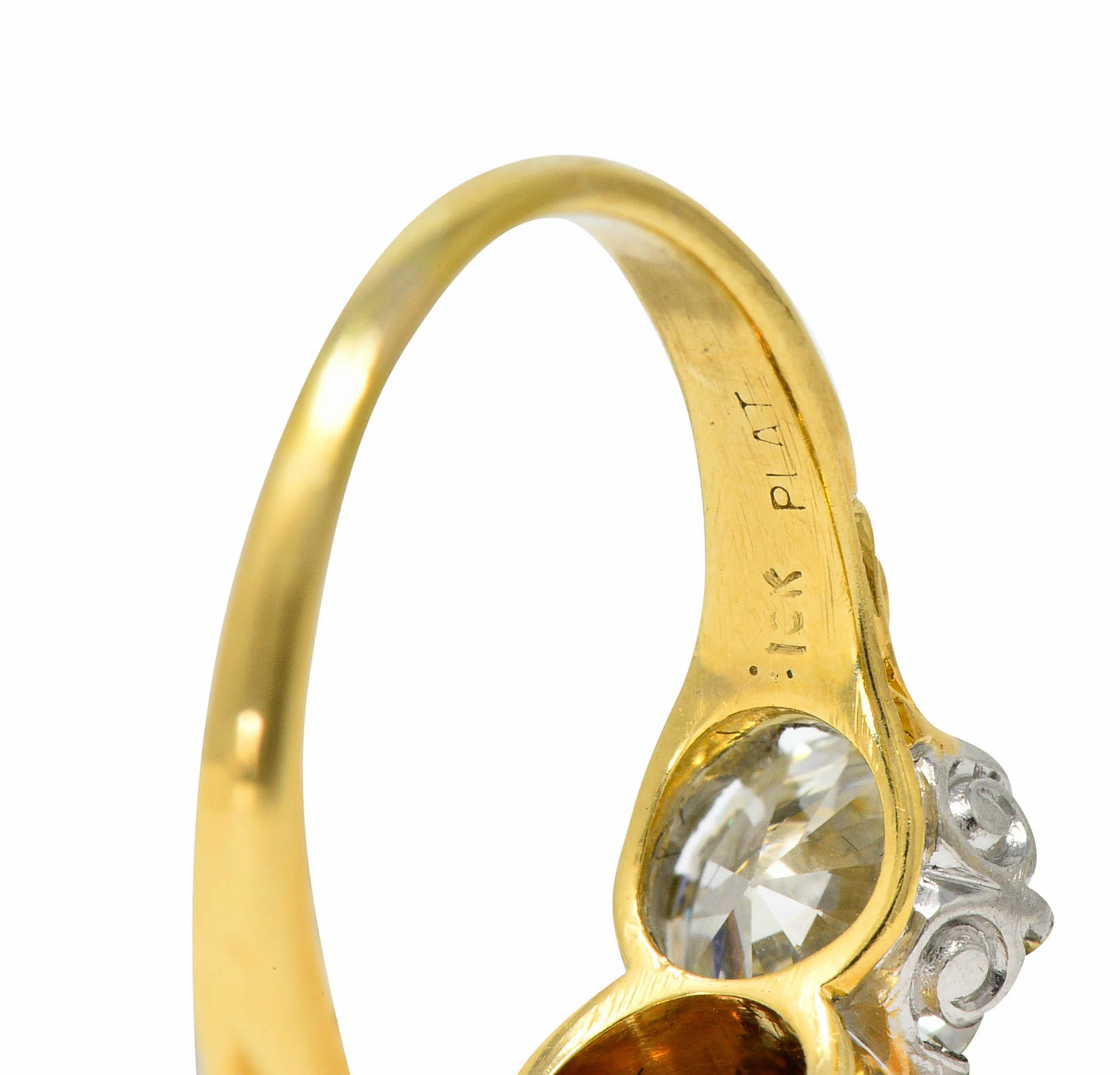Edwardian 4.31 CTW Diamond & Fancy Diamond 18 Karat Gold Platinum Three Stone Ring - Image 10