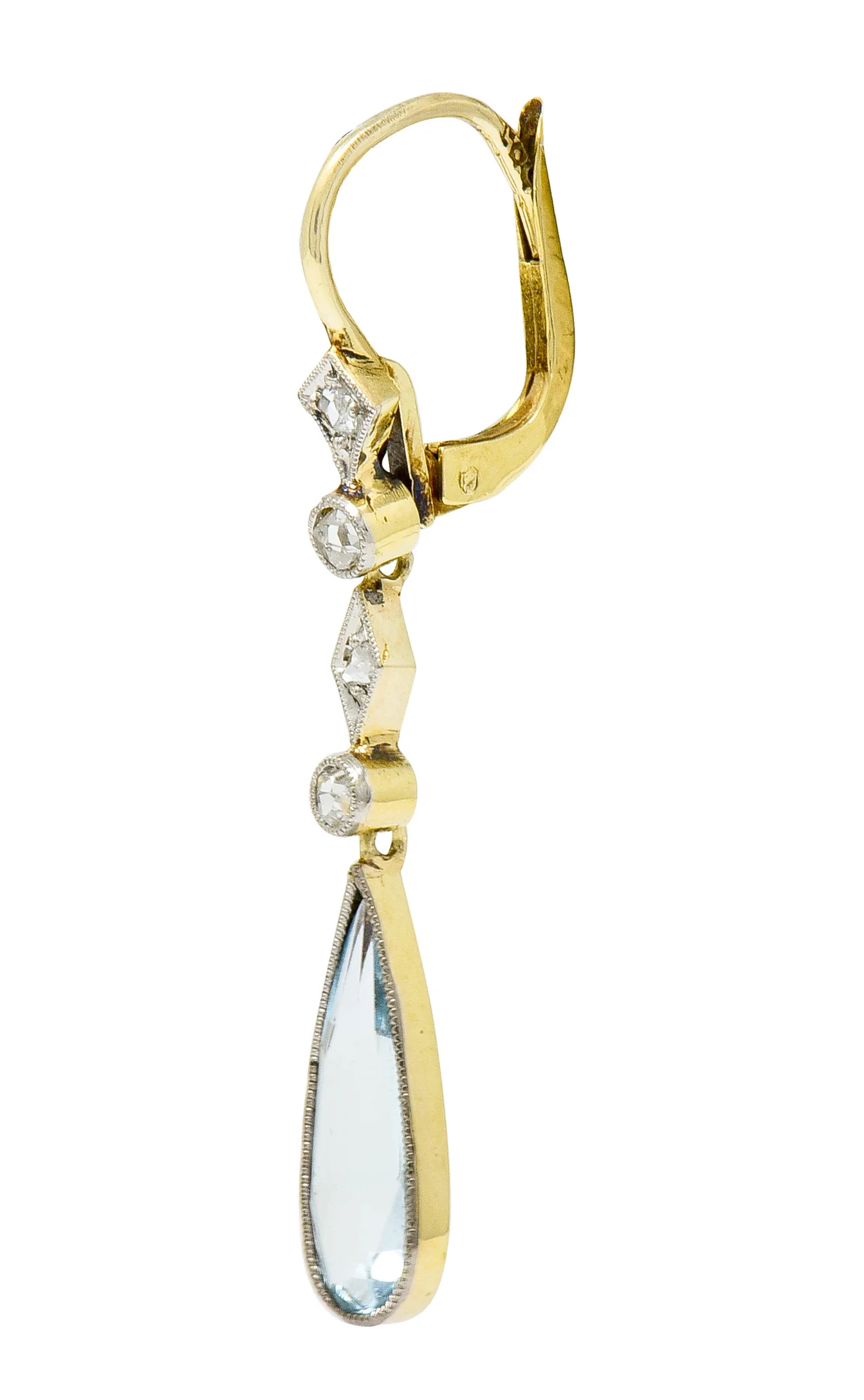 Edwardian Aquamarine Diamond Platinum-Topped Gold Drop Earrings - Image 3