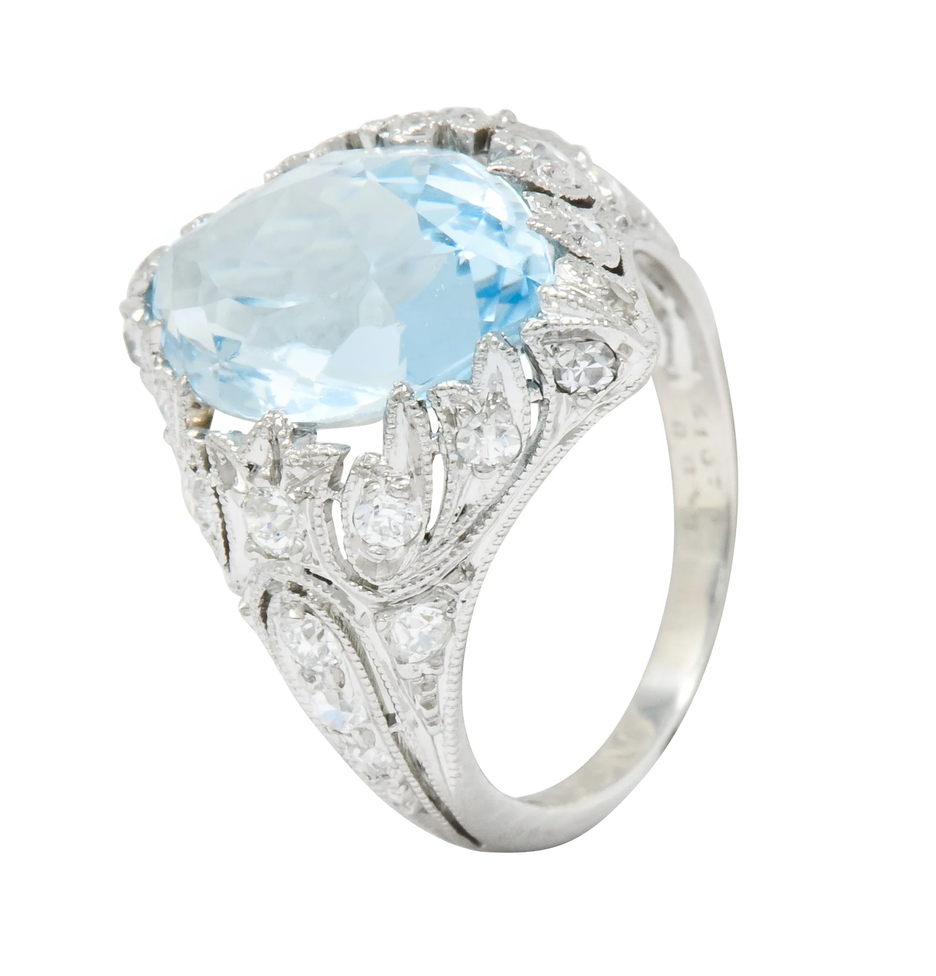 Edwardian Bailey Banks & Biddle 2.83 CTW Aquamarine Diamond Platinum Navette Ring - Image 10