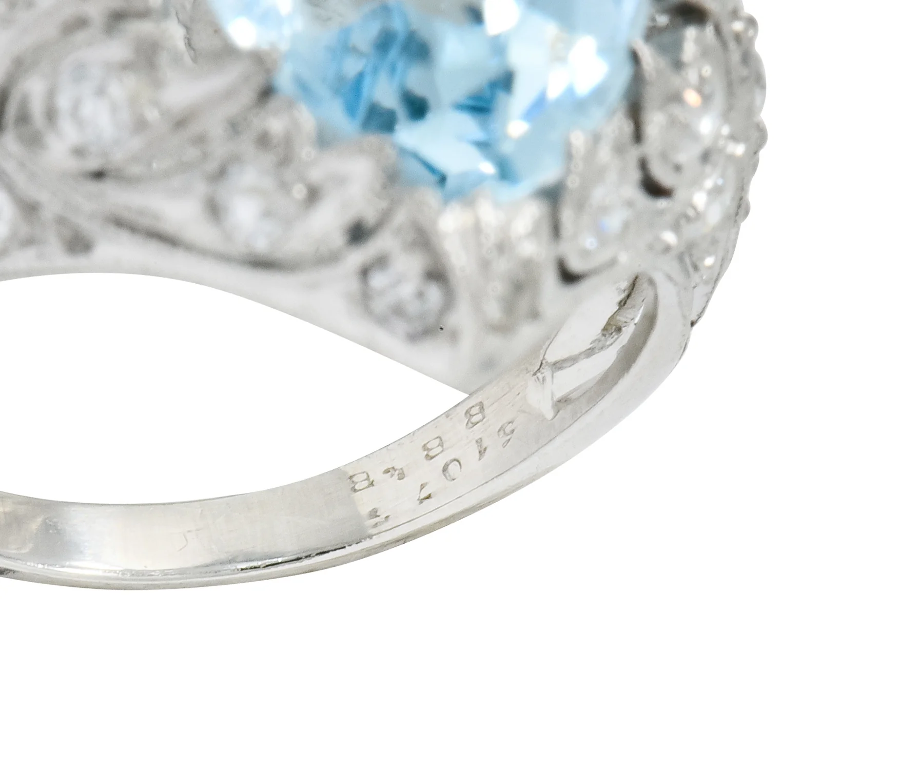 Edwardian Bailey Banks & Biddle 2.83 CTW Aquamarine Diamond Platinum Navette Ring - Image 6