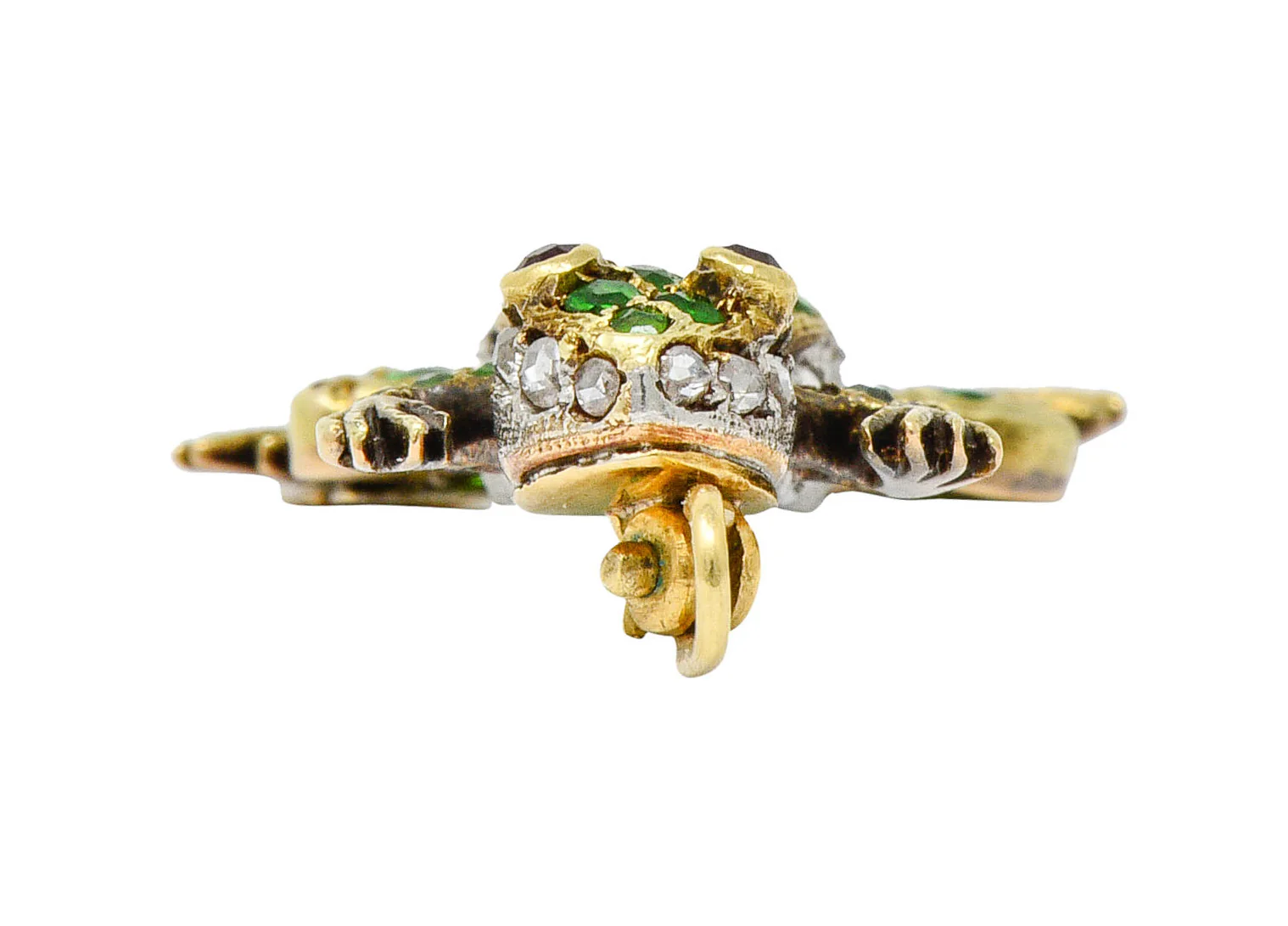 Edwardian Demantoid Garnet Diamond Platinum-Topped 18 Karat Gold Frog Charm - Image 8