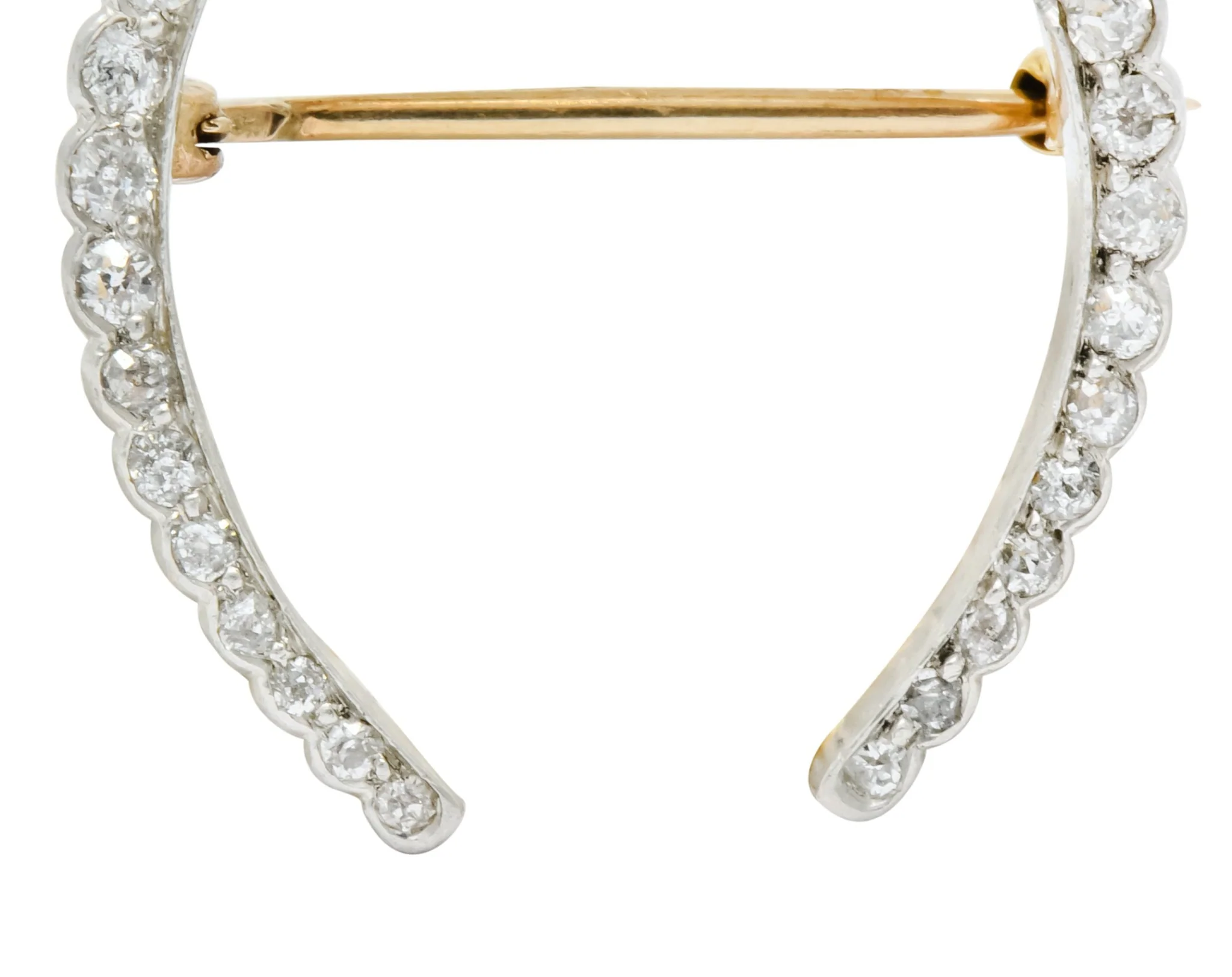 Edwardian Diamond Pearl Platinum-Topped 14 Karat Gold Horseshoe Brooch - Image 6