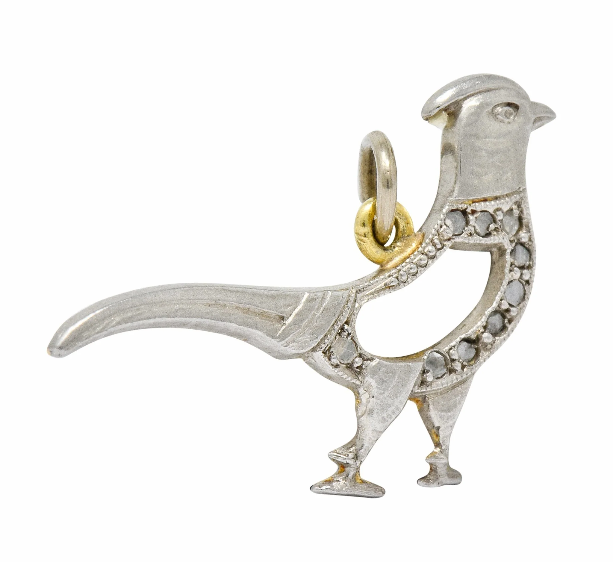 Edwardian Diamond Platinum-Topped 18 Karat Gold Pheasant Bird Charm - Image 2
