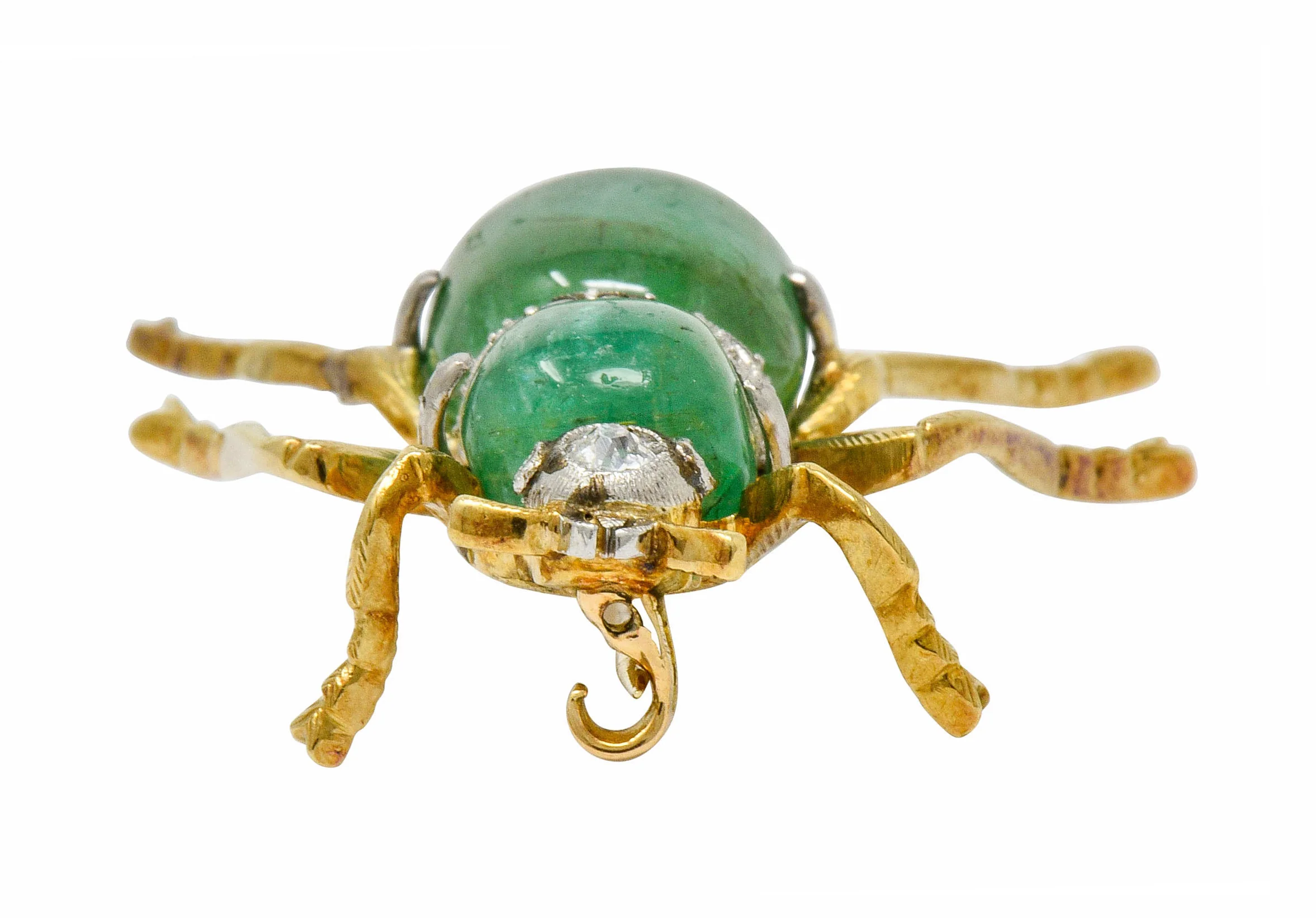 Edwardian Emerald Diamond Platinum-Topped 14 Karat Gold Insect Brooch - Image 12