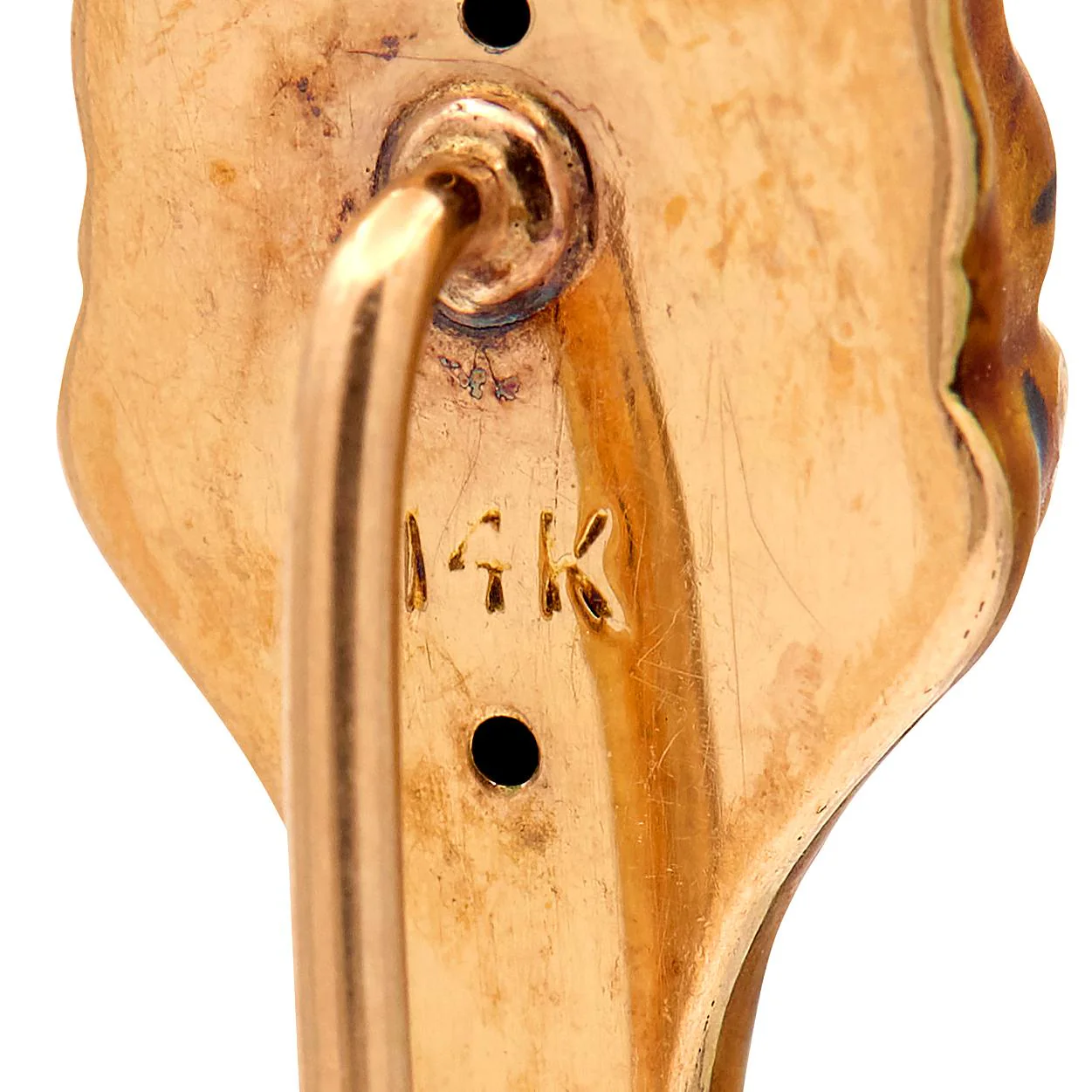 Edwardian Enamel Diamond Pearl 14 Karat Rose Gold Platinum Antique Tiger Stickpin - Image 6