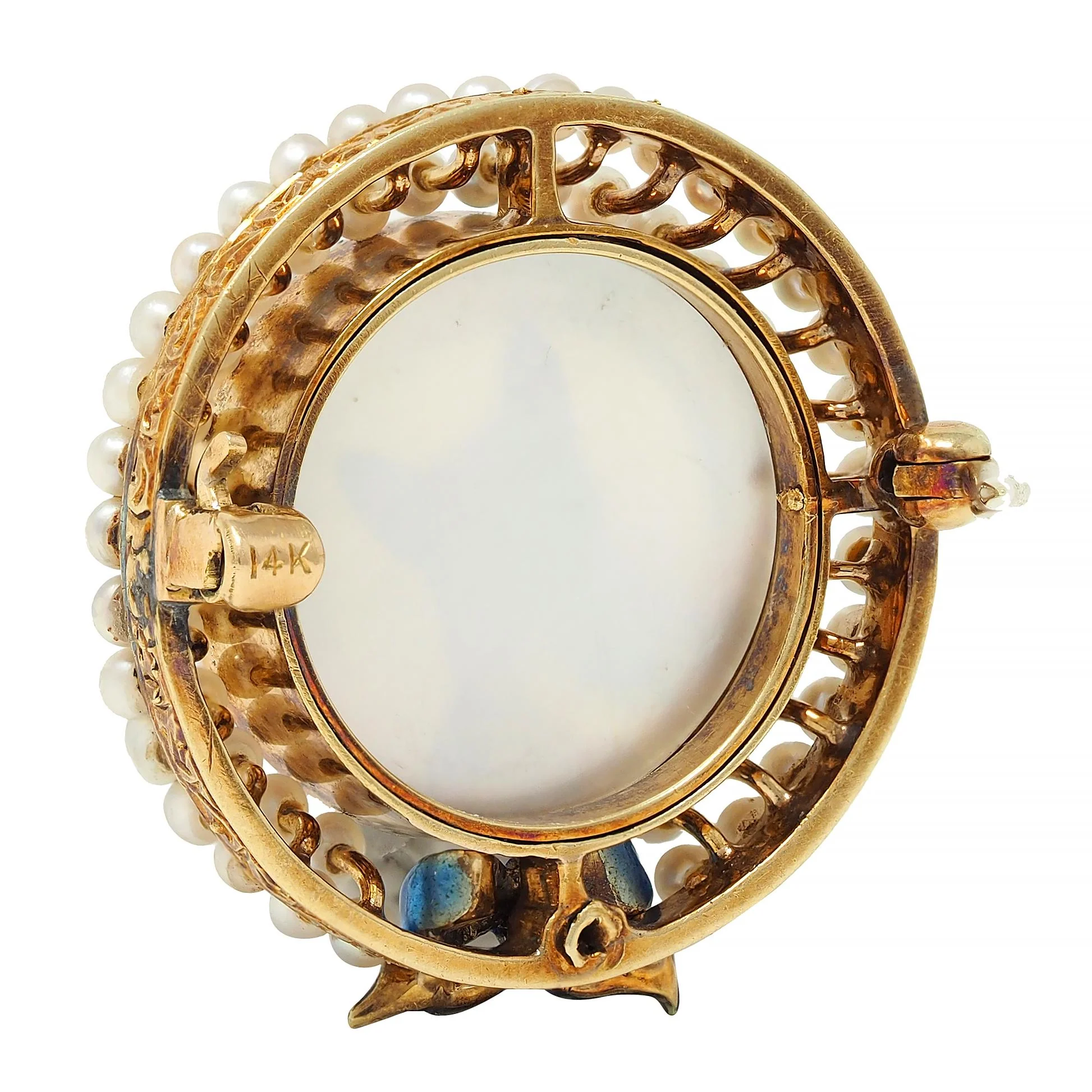 Edwardian Essex Crystal Pearl Enamel Platinum 14 Karat Gold Antique French Bulldog Bow Dog Brooch - Image 6