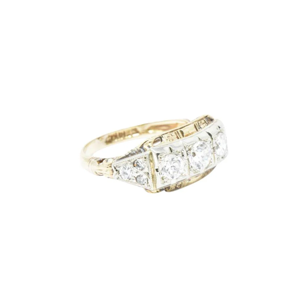 Edwardian European Cut Diamond Rose & Yellow Gold Diamond Three Stone Ring - Image 5