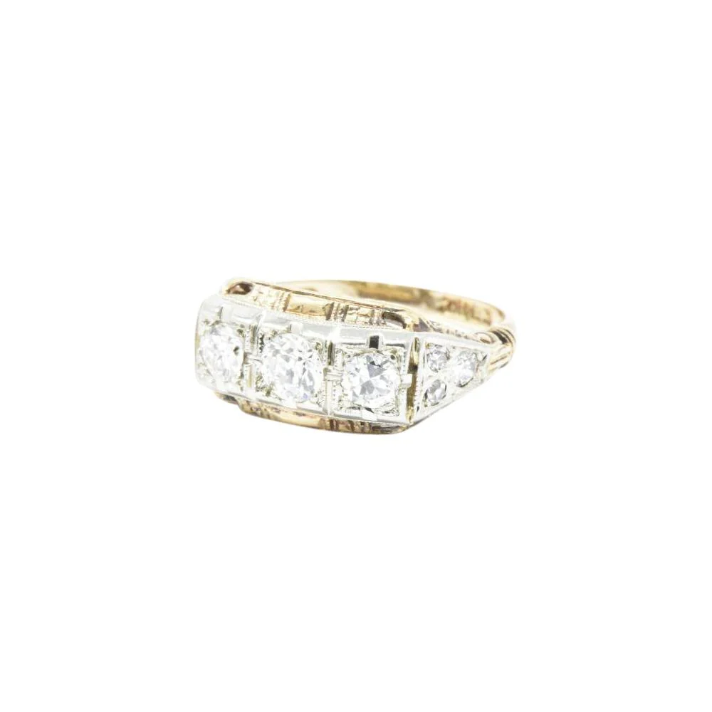 Edwardian European Cut Diamond Rose & Yellow Gold Diamond Three Stone Ring - Image 8
