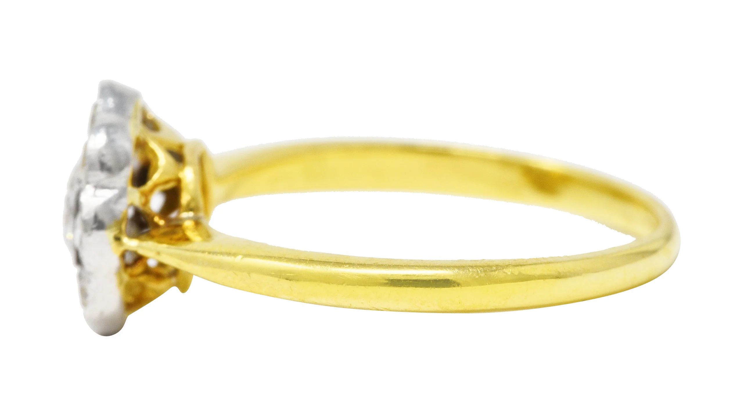 Edwardian Old European Cut 0.45 CTW Diamond Platinum-Topped 18 Karat Yellow Gold Antique Cluster Engagement Ring - Image 5