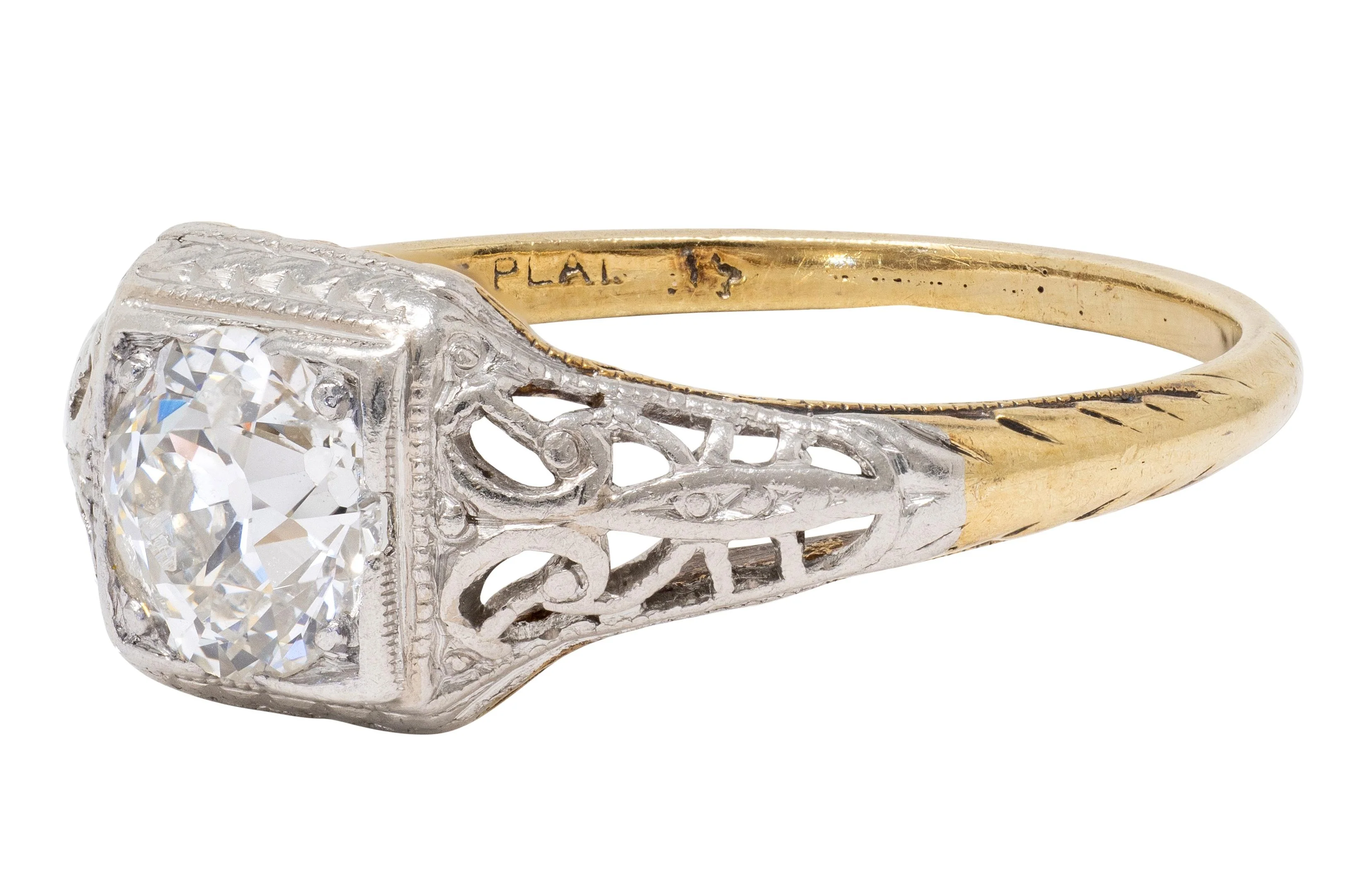 Edwardian Old European Diamond 14 Karat Yellow Gold Platinum Antique Butterfly Engagement Ring - Image 5