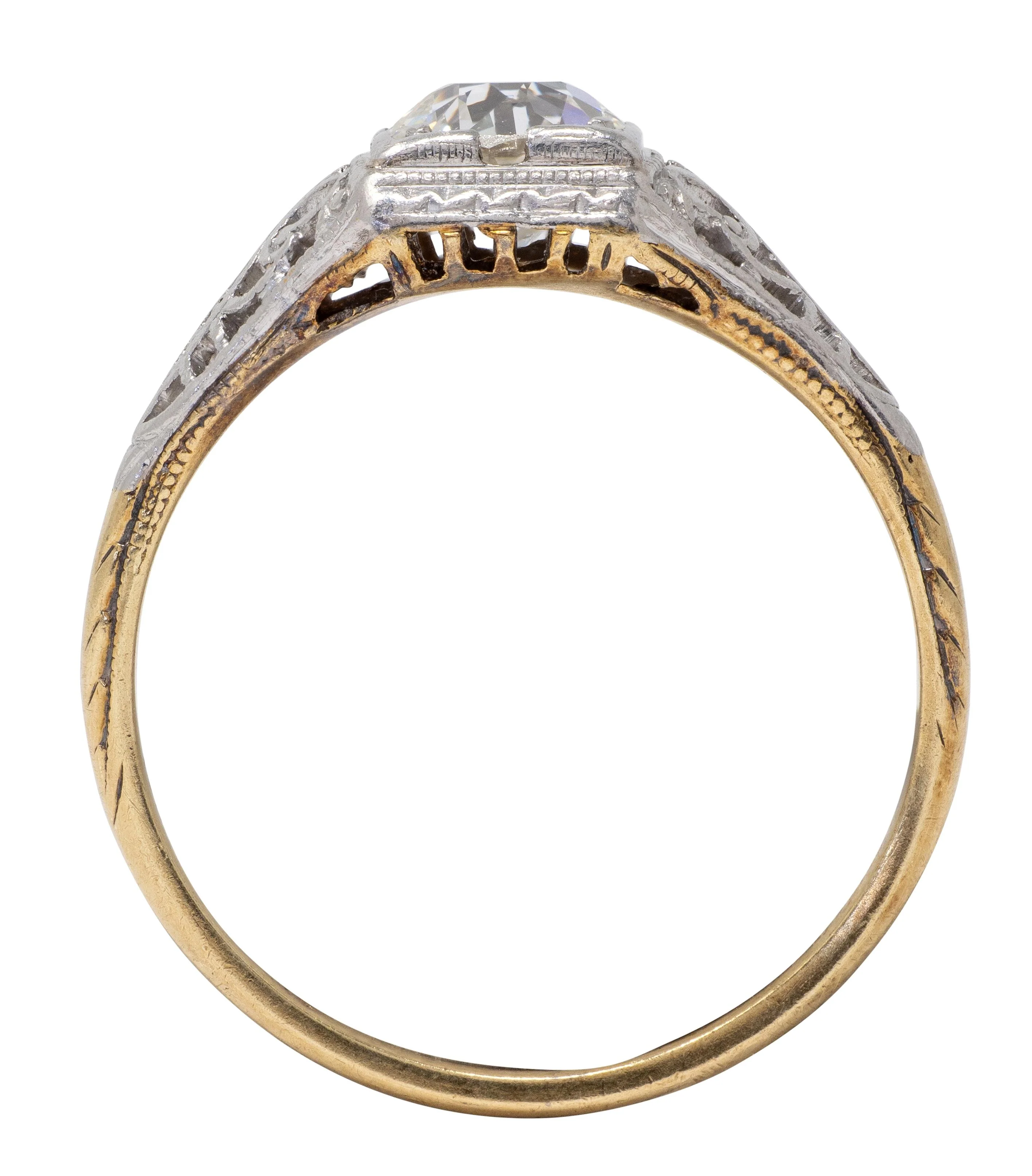 Edwardian Old European Diamond 14 Karat Yellow Gold Platinum Antique Butterfly Engagement Ring - Image 7