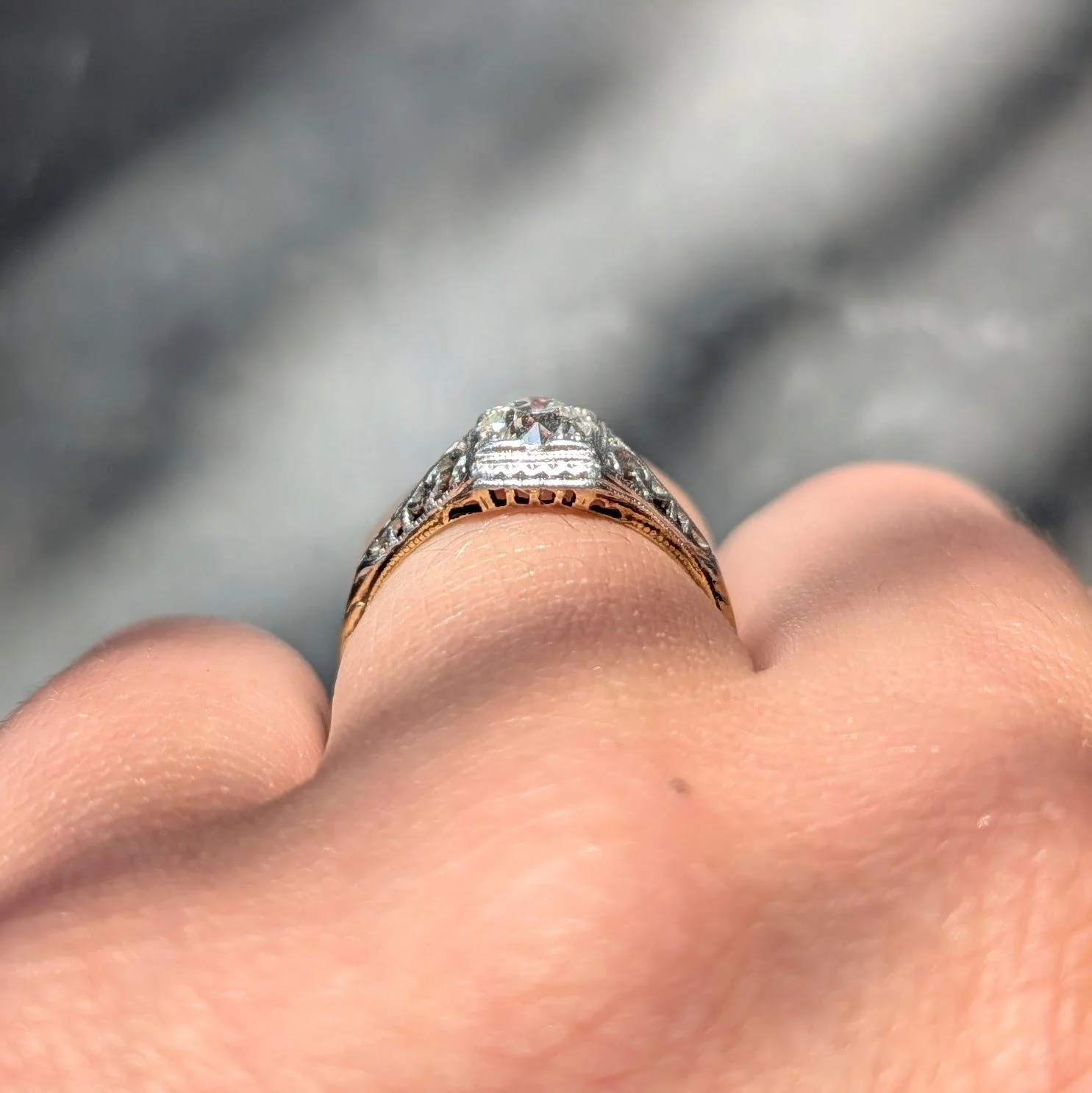 Edwardian Old European Diamond 14 Karat Yellow Gold Platinum Antique Butterfly Engagement Ring - Image 8