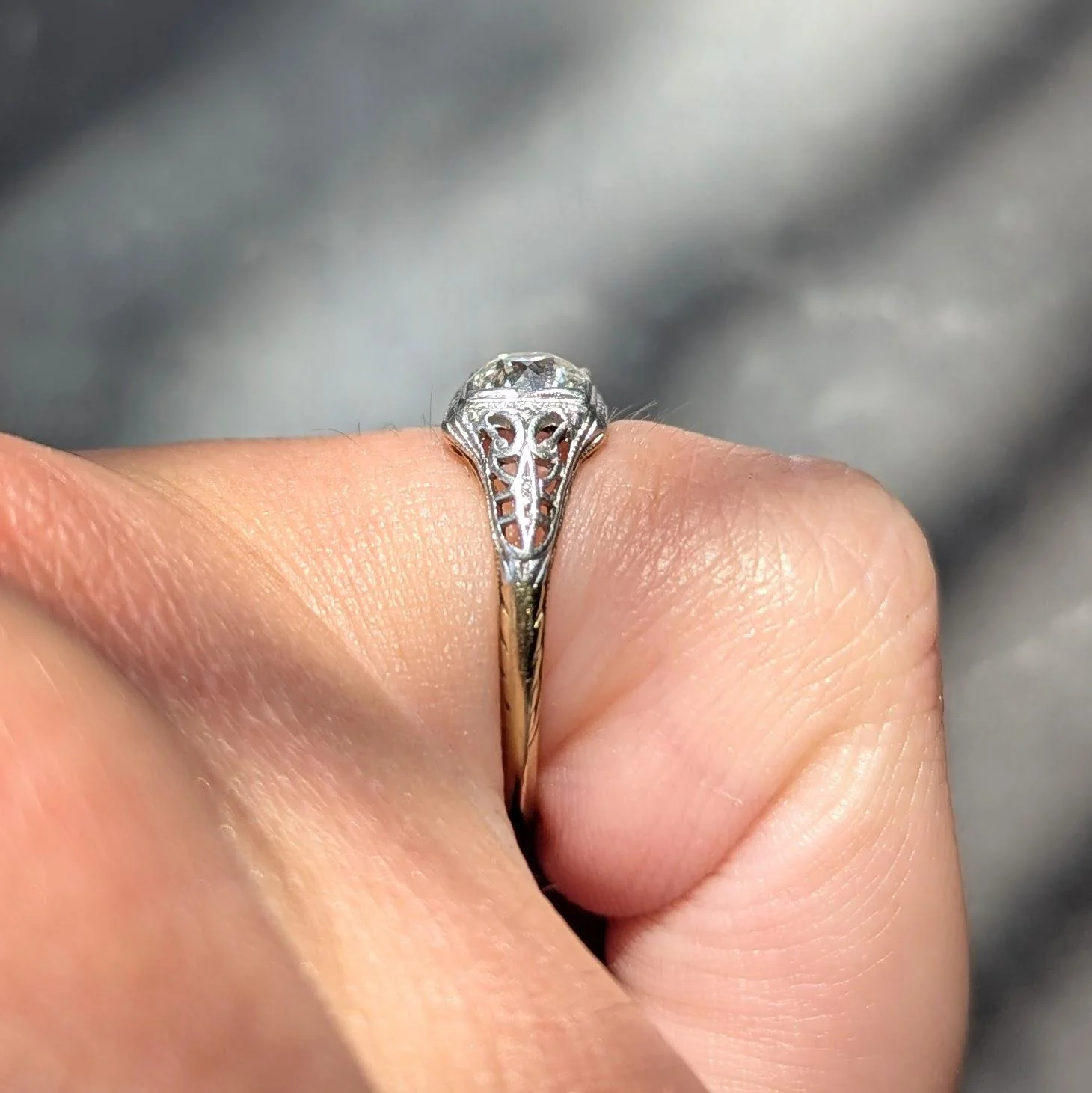 Edwardian Old European Diamond 14 Karat Yellow Gold Platinum Antique Butterfly Engagement Ring - Image 9
