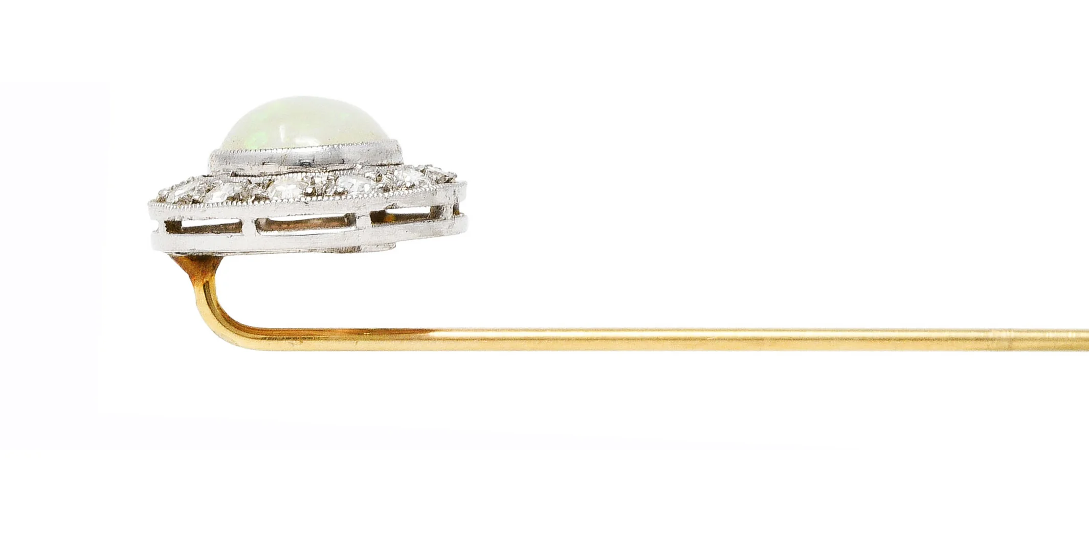 Edwardian Opal Diamond Platinum 14 Karat Gold Stickpin - Image 6