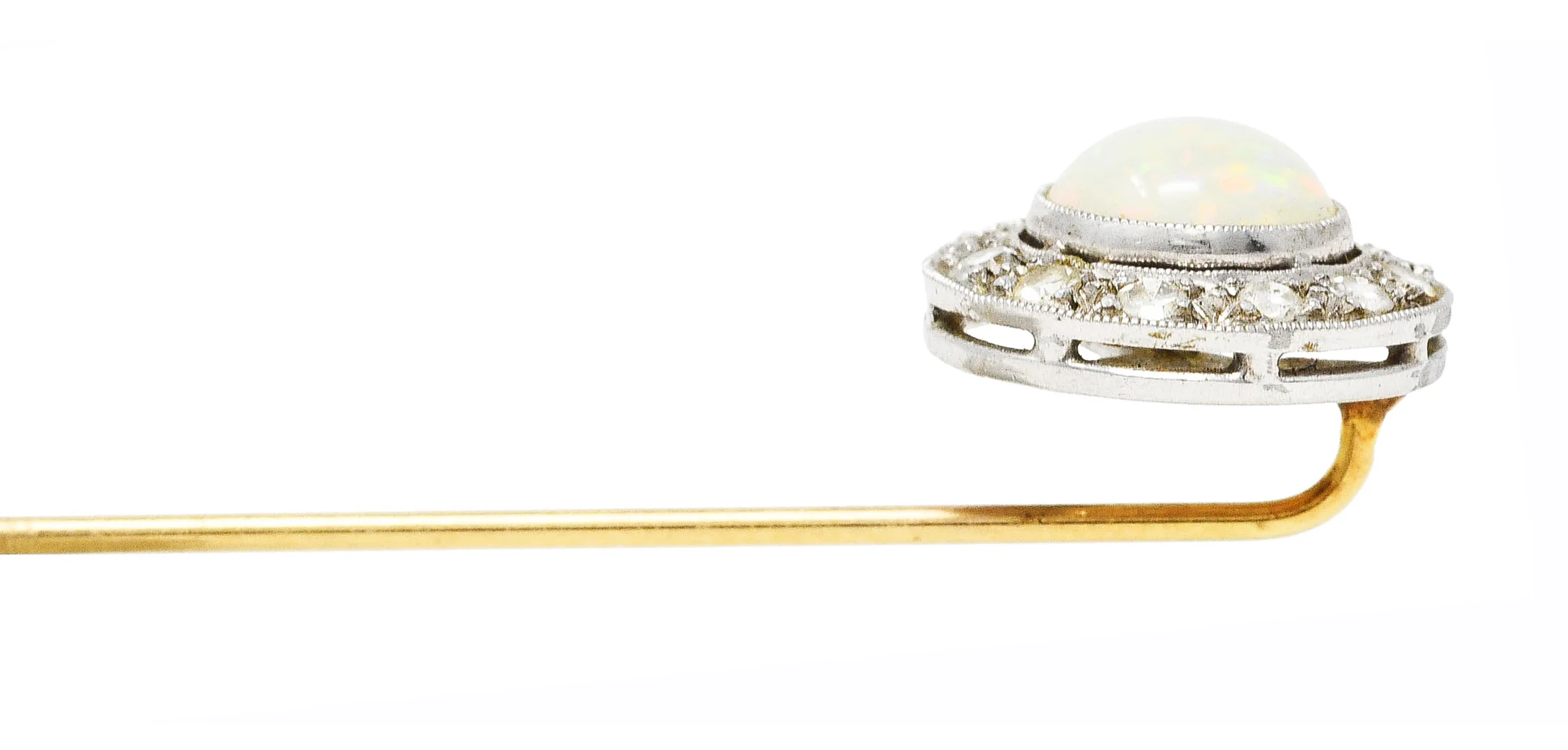 Edwardian Opal Diamond Platinum 14 Karat Gold Stickpin - Image 7