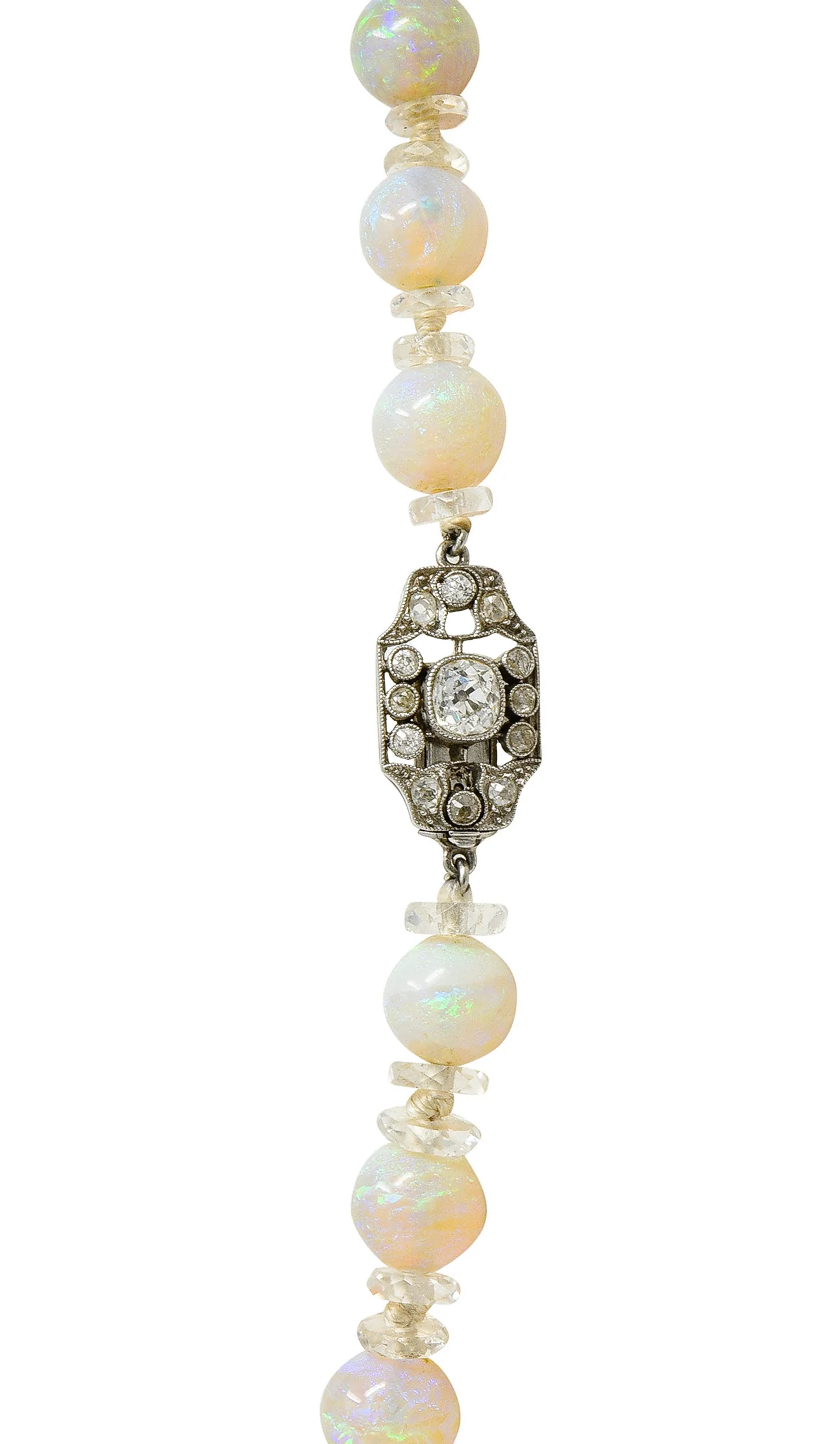 Edwardian Opal Diamond Rock Crystal Platinum Strand Necklace - Image 7