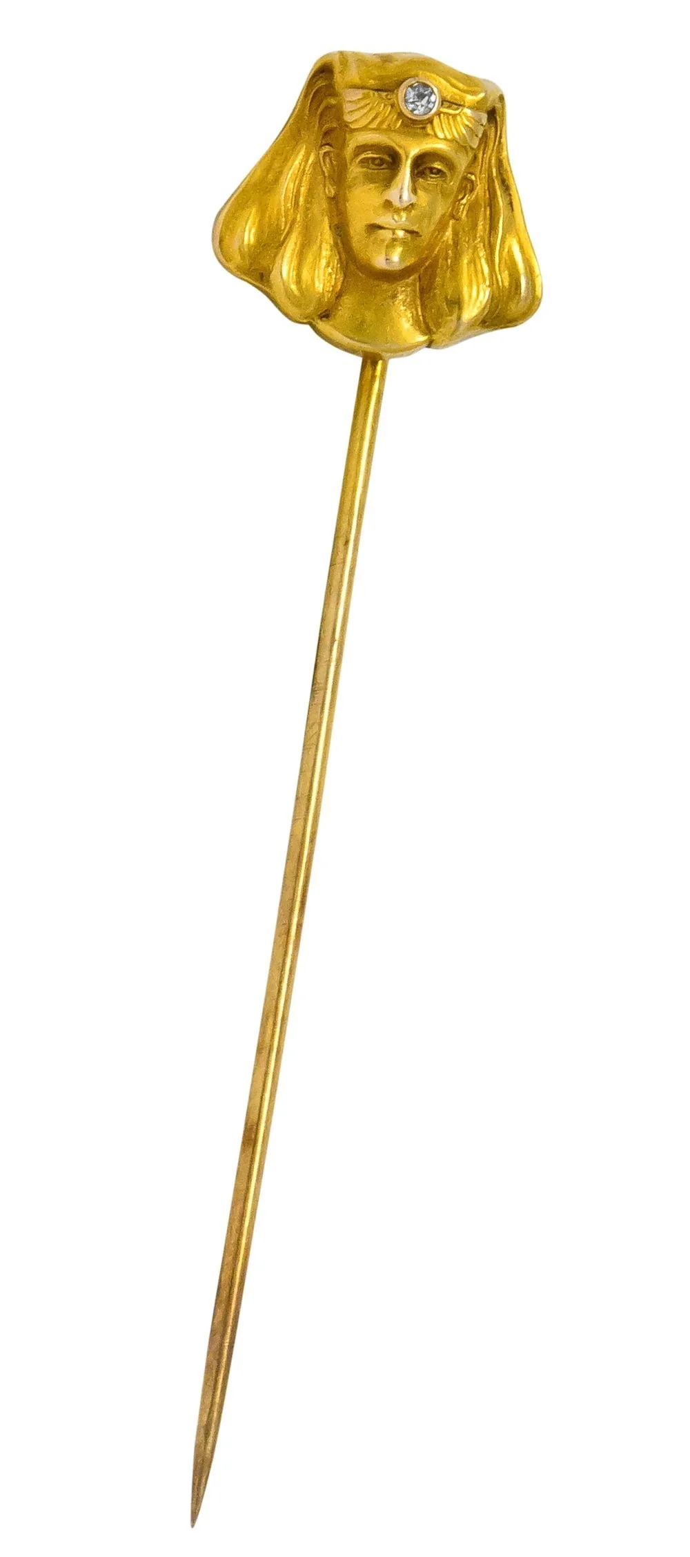 Egyptian Revival Diamond 14 Karat Gold Pharaoh Stickpin - Image 2