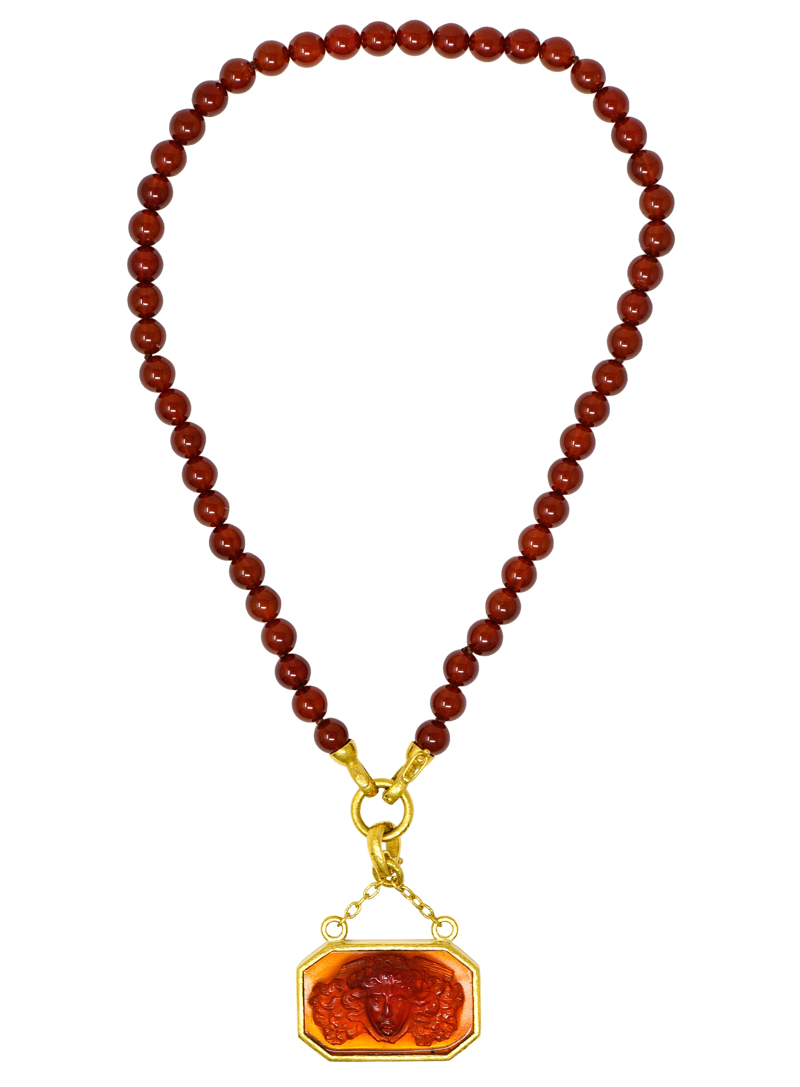 Elizabeth Locke Carnelian Venetian Glass Mother-Of-Pearl 19 Karat Gold Medusa Enhancer Pendant Necklace - Image 13