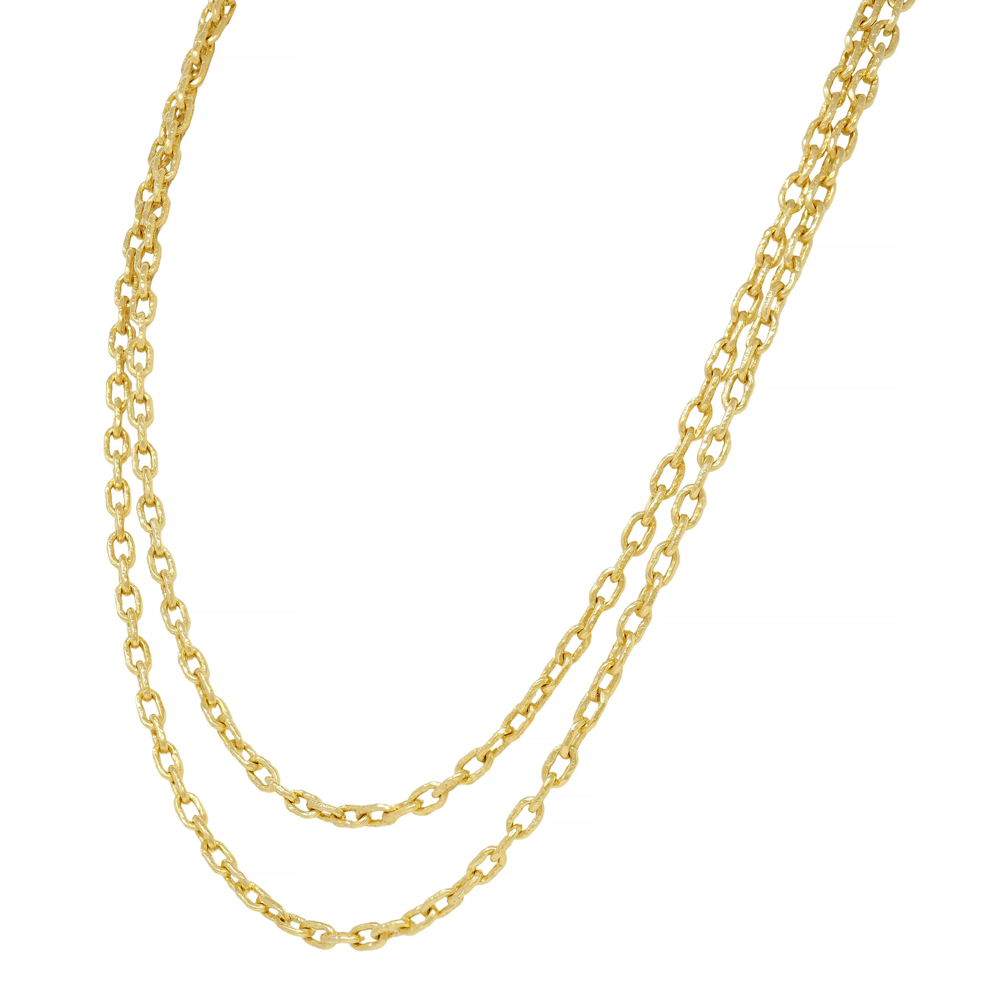 Elizabeth Locke Contemporary 19 Karat Yellow Gold Hammered Cable Link Chain Necklce - Image 6
